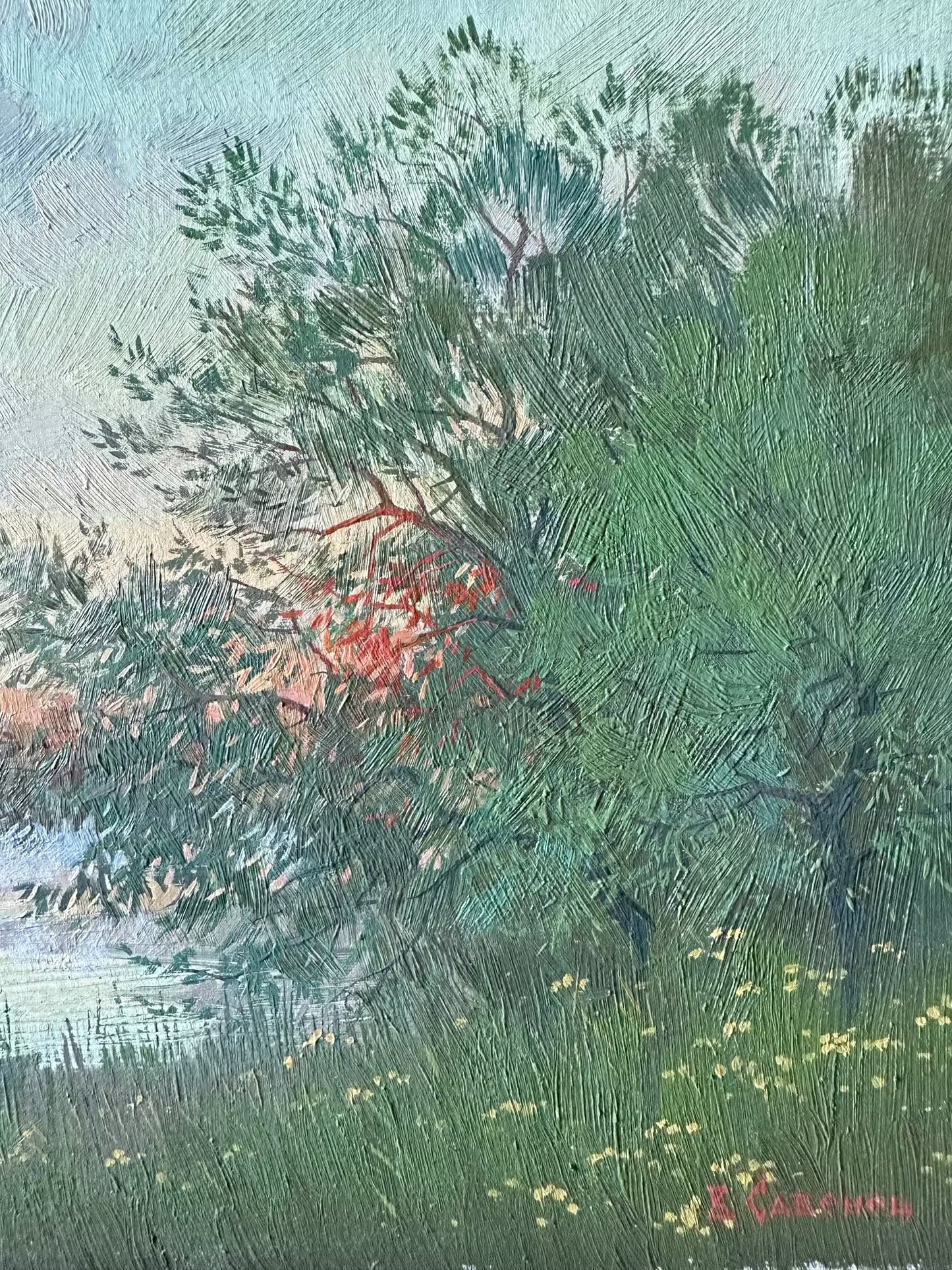 VINTAGE ORIGINAL PAINTING, oil painting, ukrainian painting, impressionism, landscape, Summer evening, artist V. Savenets