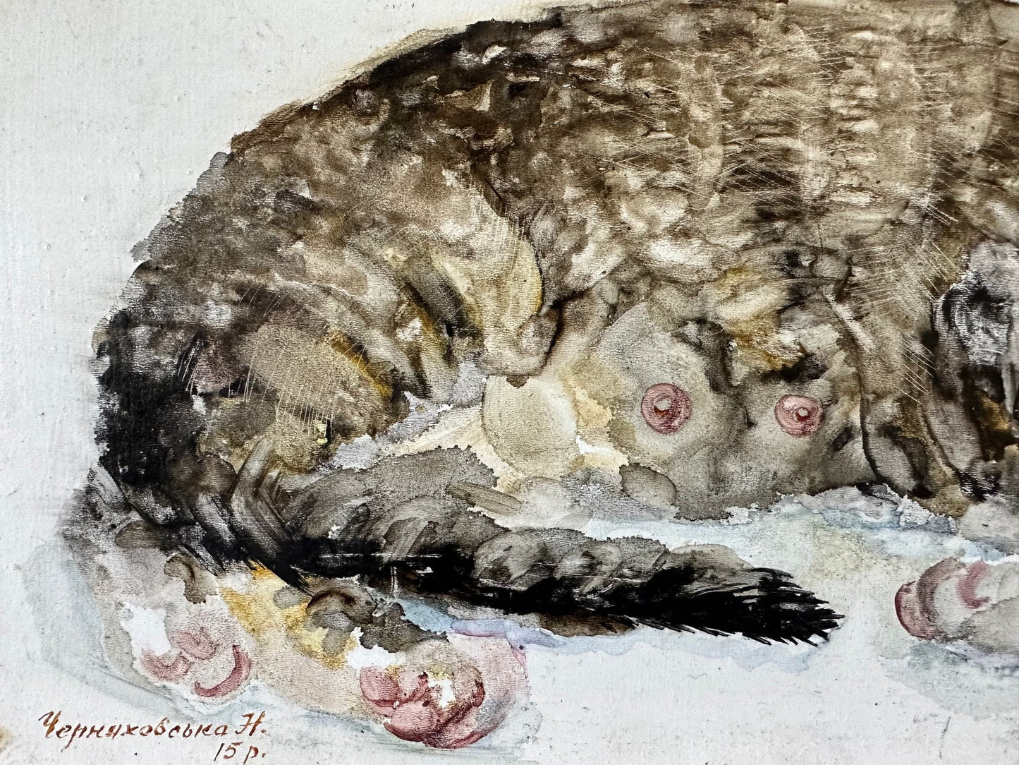 Original painting, gift, ukrainian painting, vintage, wall painting, animals, cat, sweet dream, artist N. Chernyakhovskaya