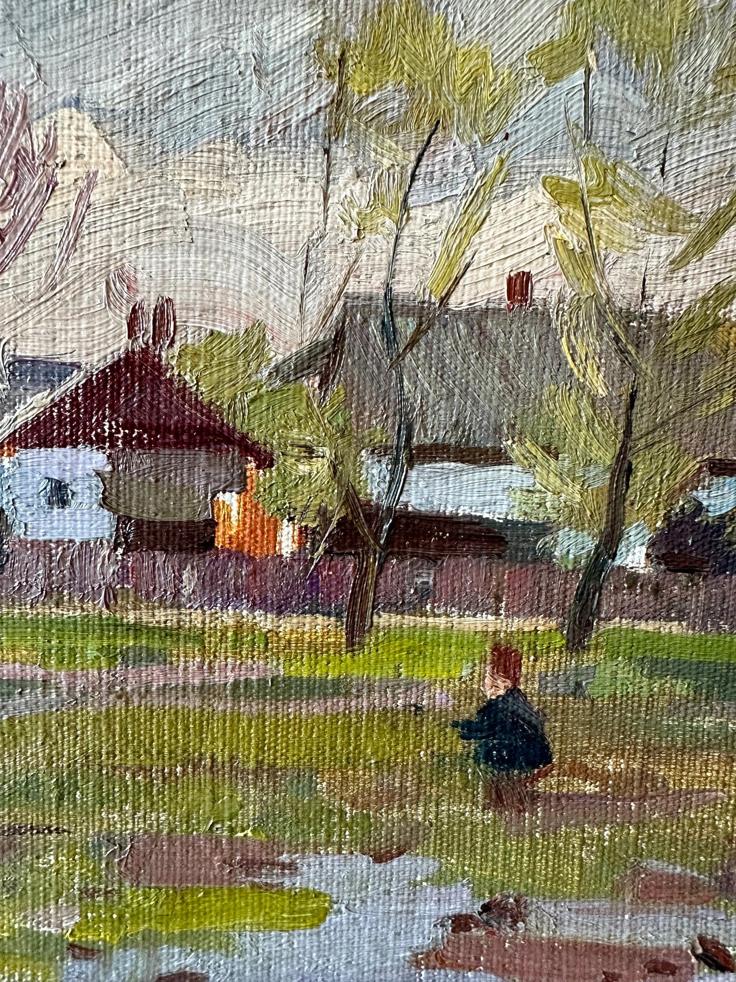 Original painting, ukrainian painting, vintage, wall art, impressionism, landscape, On the outskirts of the village, artist M. Andriychuk