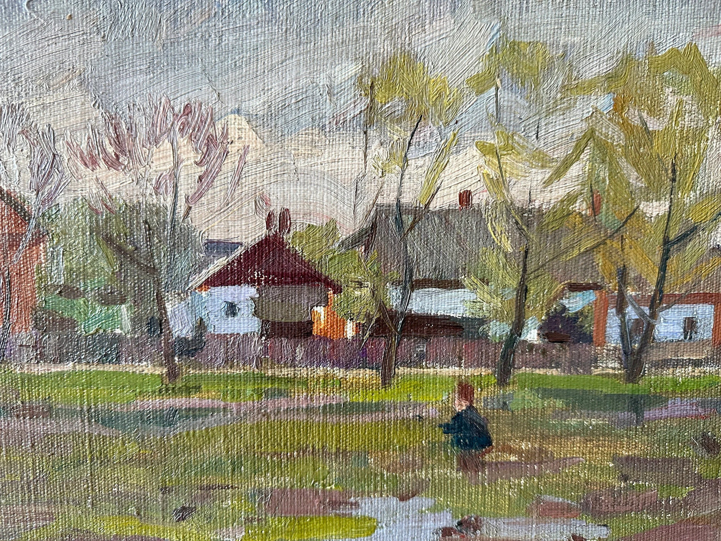 Original painting, ukrainian painting, vintage, wall art, impressionism, landscape, On the outskirts of the village, artist M. Andriychuk