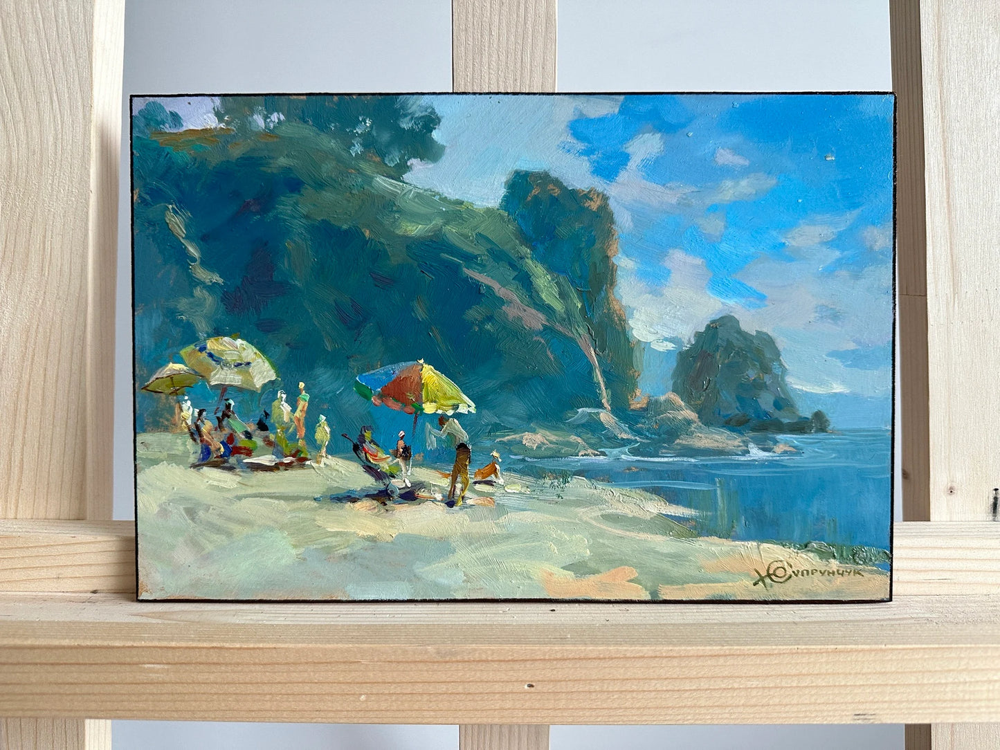 ORIGINAL PAINTING, modern painting, oil painting, impressionism, landscape, seascape, Rest on the beach, artist Yu. Suprunchuk