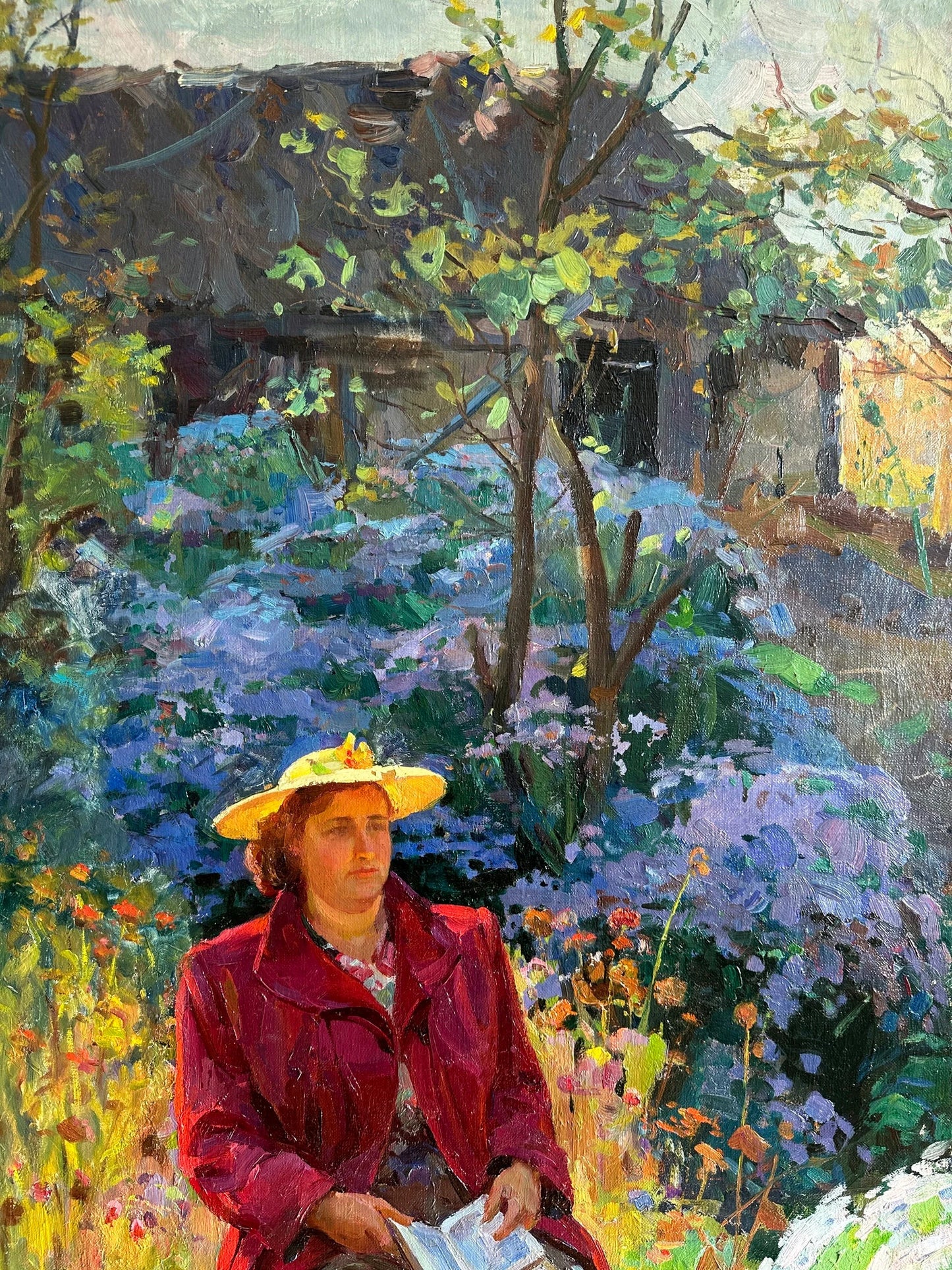 Original painting, ukrainian painting, socialist realism, wall art, impressionism, landscape, portrait, In the garden, artist M. Savych