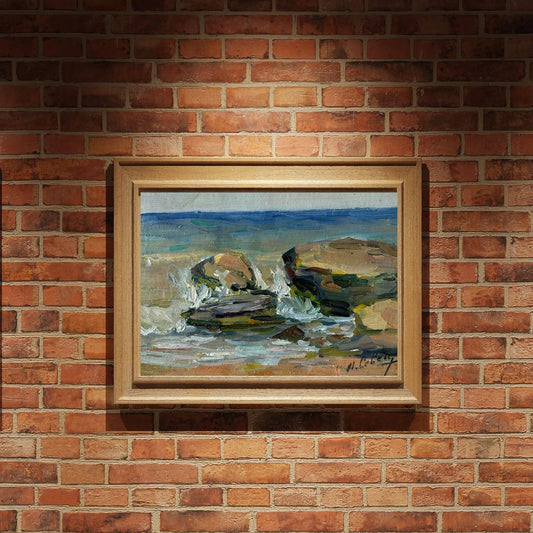 VINTAGE ORIGINAL PAINTING, oil painting, ukrainian painting, impressionism, landscape, Seascape, Rocky Shore, artist V. Sevets