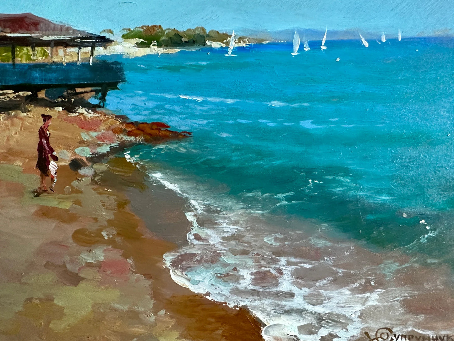 ORIGINAL PAINTING, modern painting, oil painting, impressionism, landscape, seascape, On the seashore,  artist Y. Suprunchuk