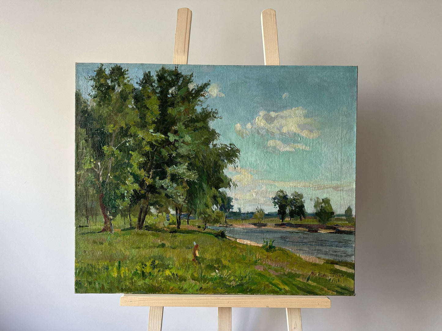 VINTAGE ORIGINAL PAINTING, oil painting, vintage realism, ukrainian painting, impressionism, landscape, Summer day, artist M. Kogan-Shatz