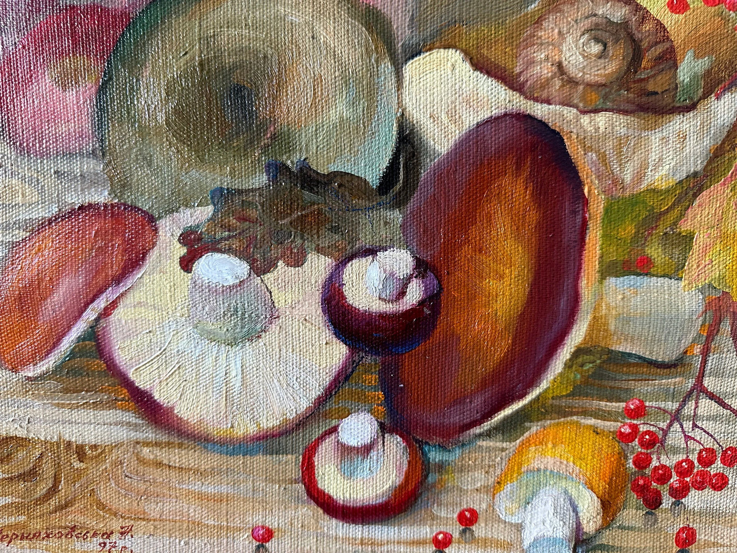 Original painting, gift, ukrainian painting, wall painting, landscape, still life, Basket with mushrooms, artist N. Chernyakhovskaya