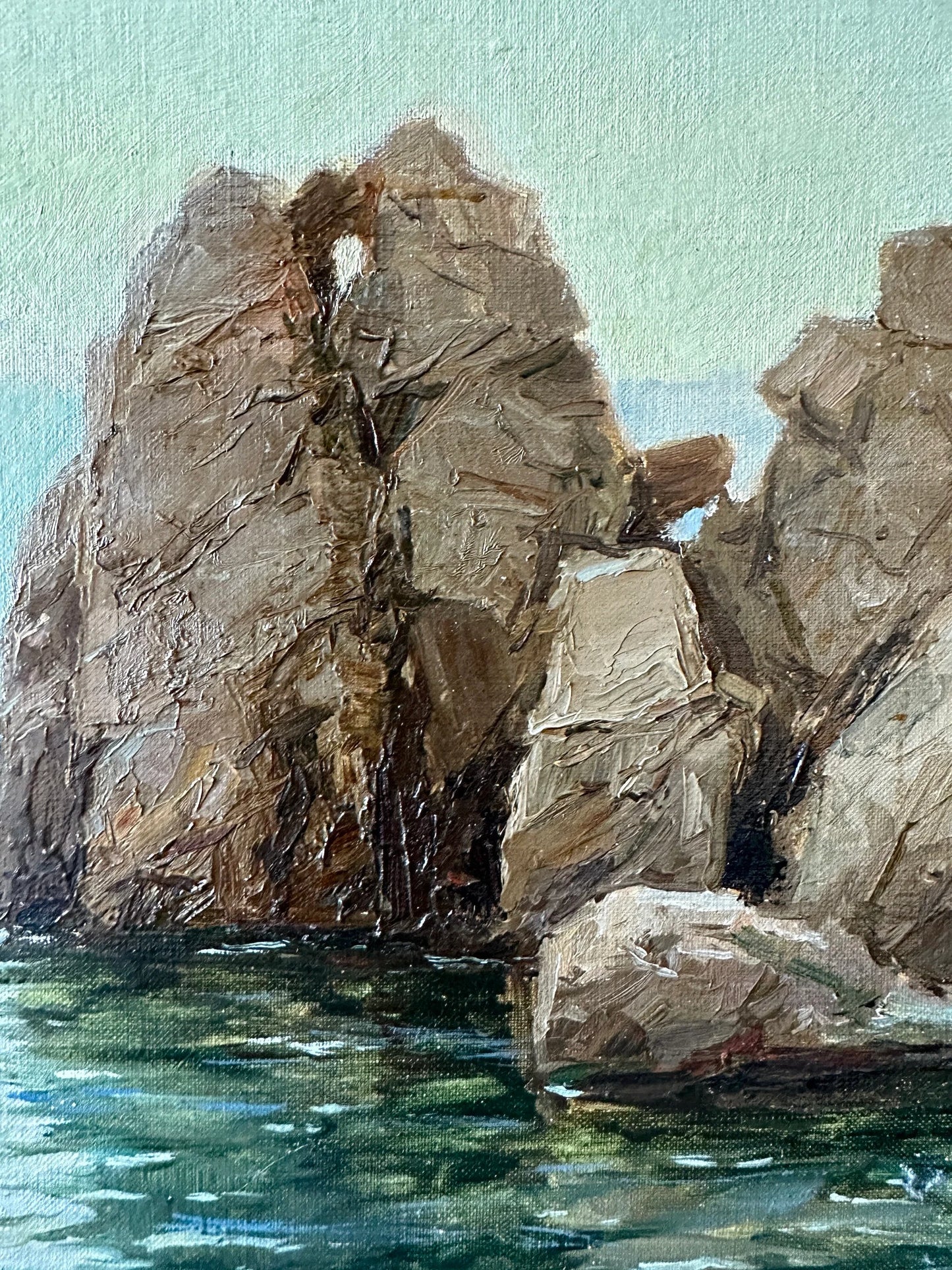 VINTAGE ORIGINAL PAINTING, oil painting, ukrainian painting, impressionism, landscape, Seascape, Rocky Shore, artist S. Yarovoy