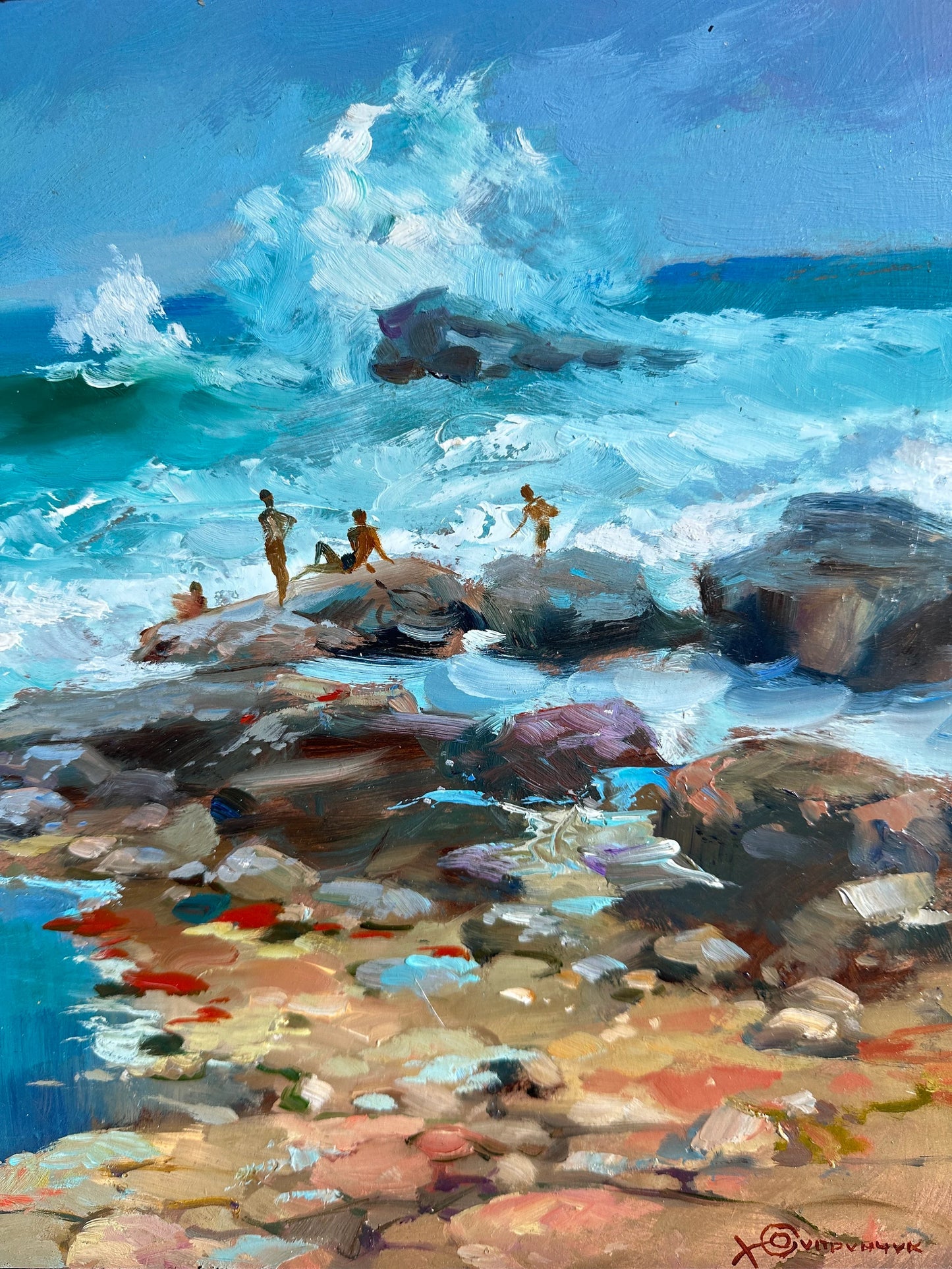 ORIGINAL PAINTING, modern painting, oil painting, impressionism, landscape, seascape, On the seashore,  artist Y. Suprunchuk