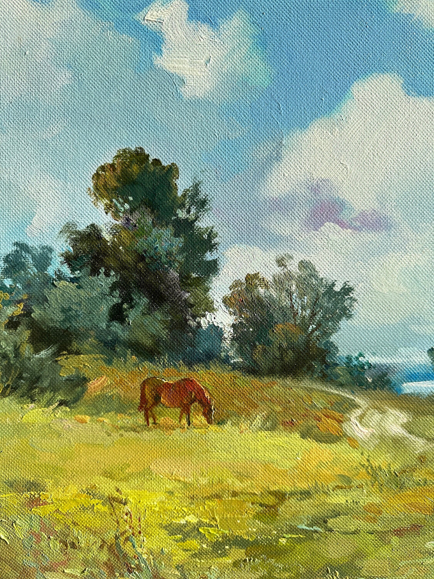 ORIGINAL PAINTING, modern painting, oil painting, landscape, impressionism, Summer, On the pasture, artist Yu. Suprunchuk