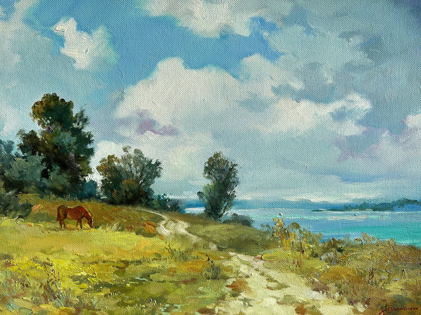 ORIGINAL PAINTING, modern painting, oil painting, landscape, impressionism, Summer, On the pasture, artist Yu. Suprunchuk