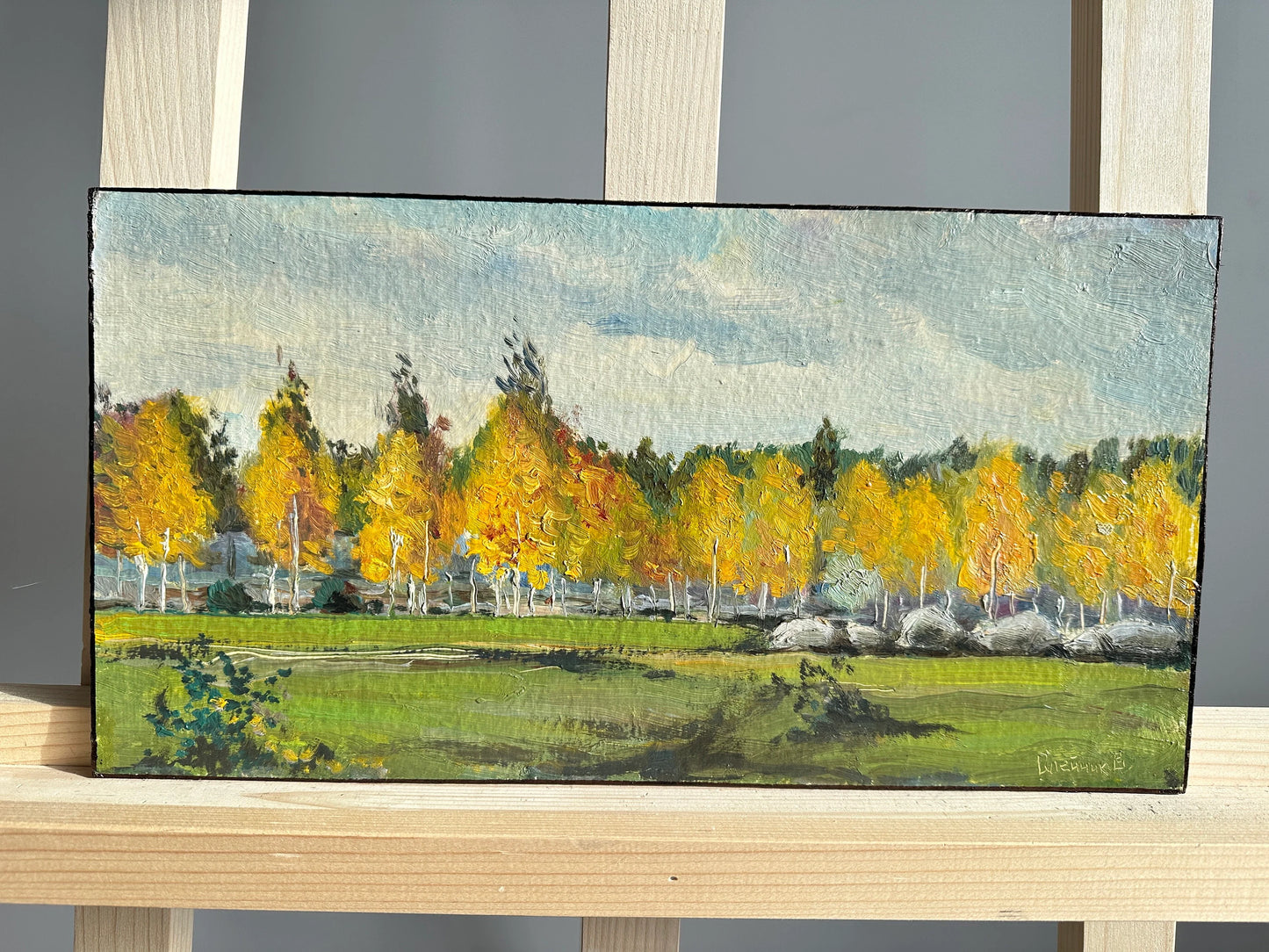 ORIGINAL PAINTING, vintage realism, oil painting, impressionism, landscape, Autumn day, artist V. Oleinik