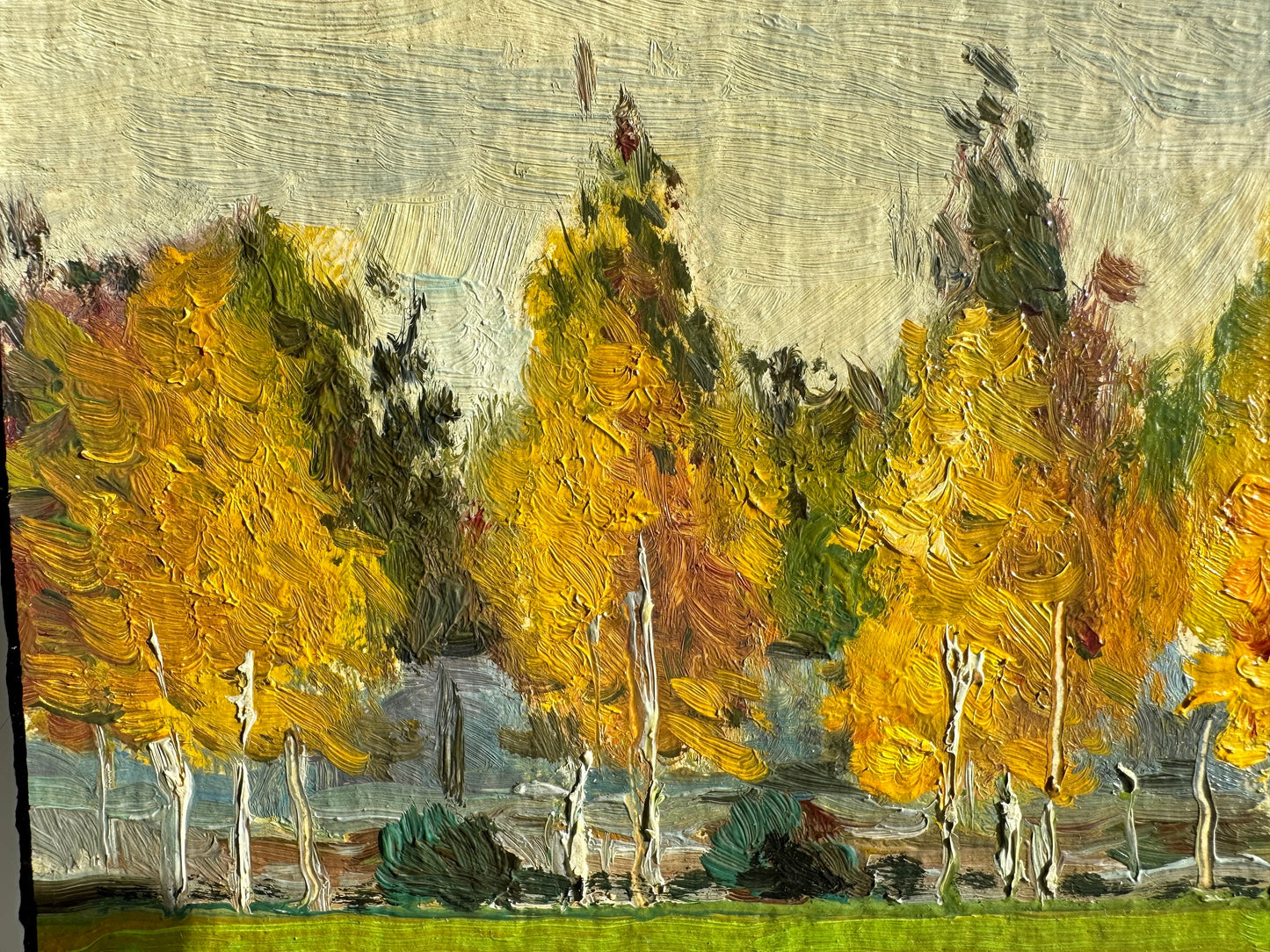 ORIGINAL PAINTING, vintage realism, oil painting, impressionism, landscape, Autumn day, artist V. Oleinik