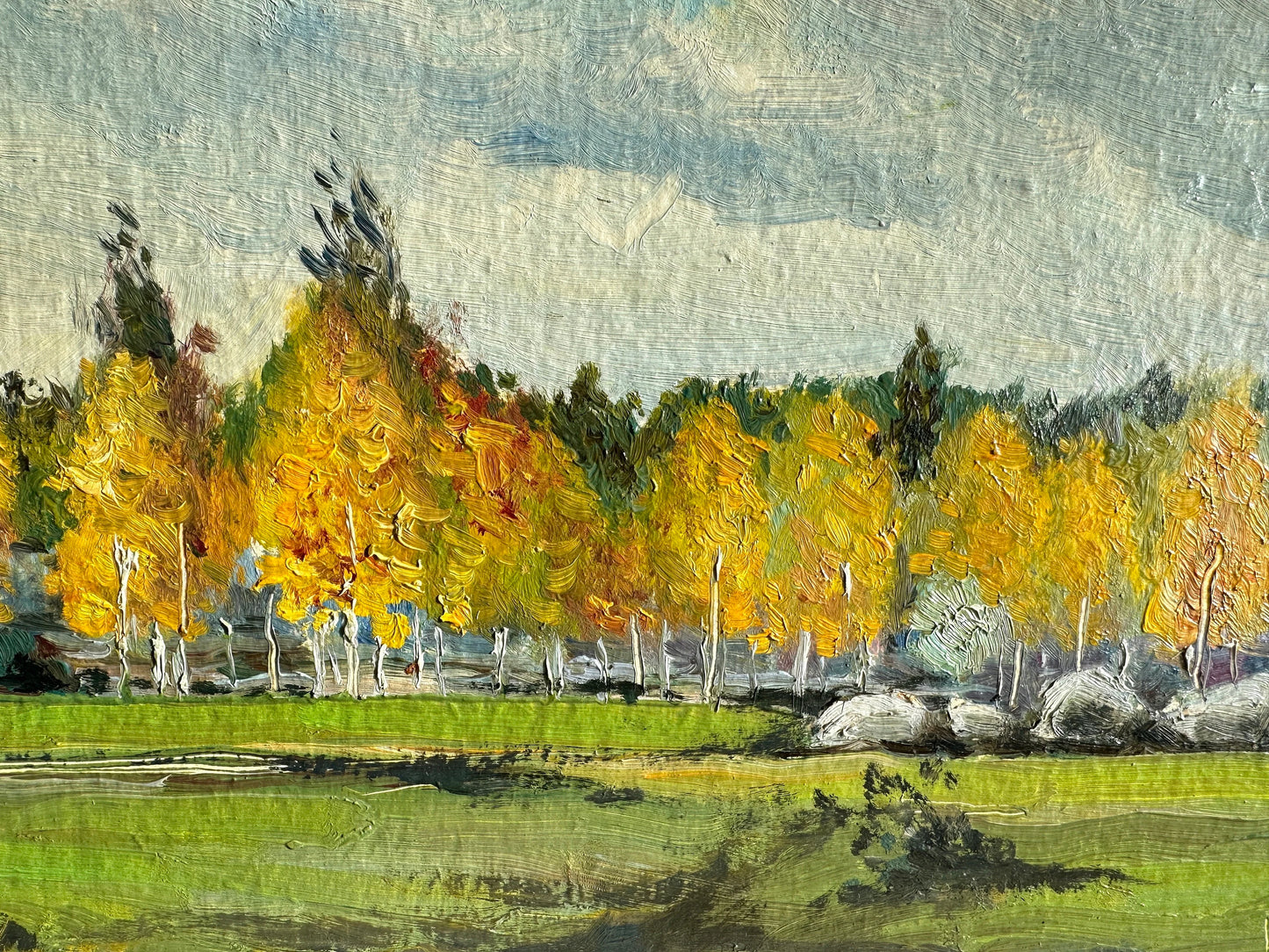 ORIGINAL PAINTING, vintage realism, oil painting, impressionism, landscape, Autumn day, artist V. Oleinik