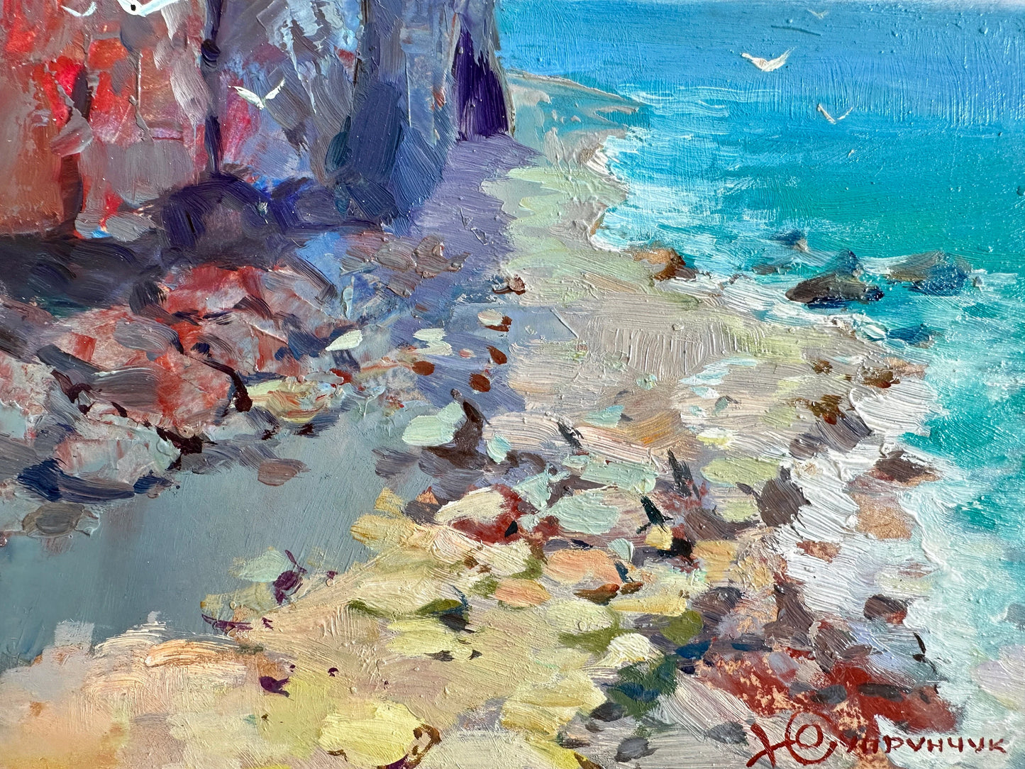 ORIGINAL PAINTING, modern painting, oil painting, impressionism, landscape, seascape, On the seashore,  artist Y. Suprunchuk