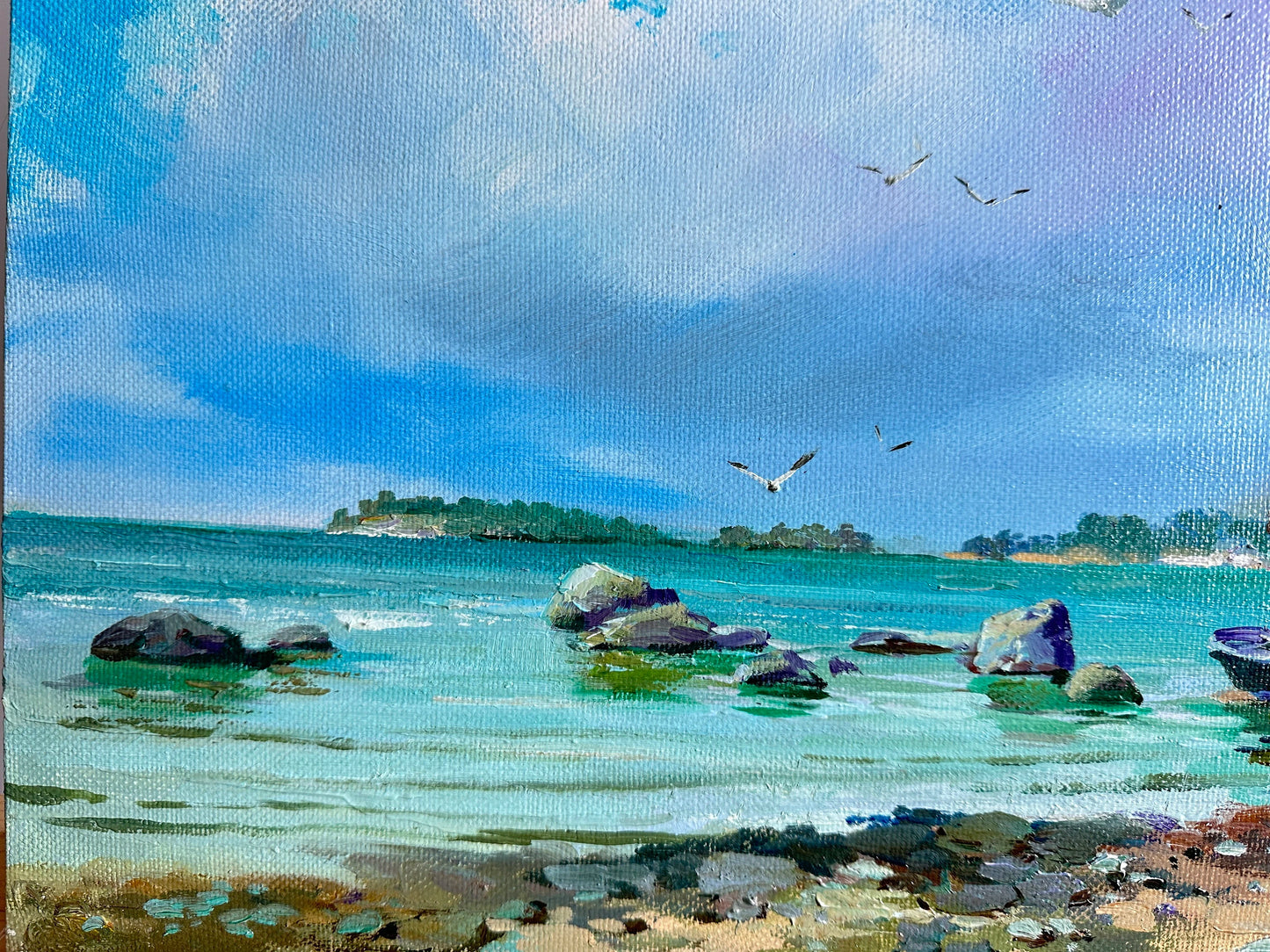 ORIGINAL PAINTING, modern painting, oil painting, impressionism, landscape, seascape, On the seashore,  artist Y. Suprunchuk