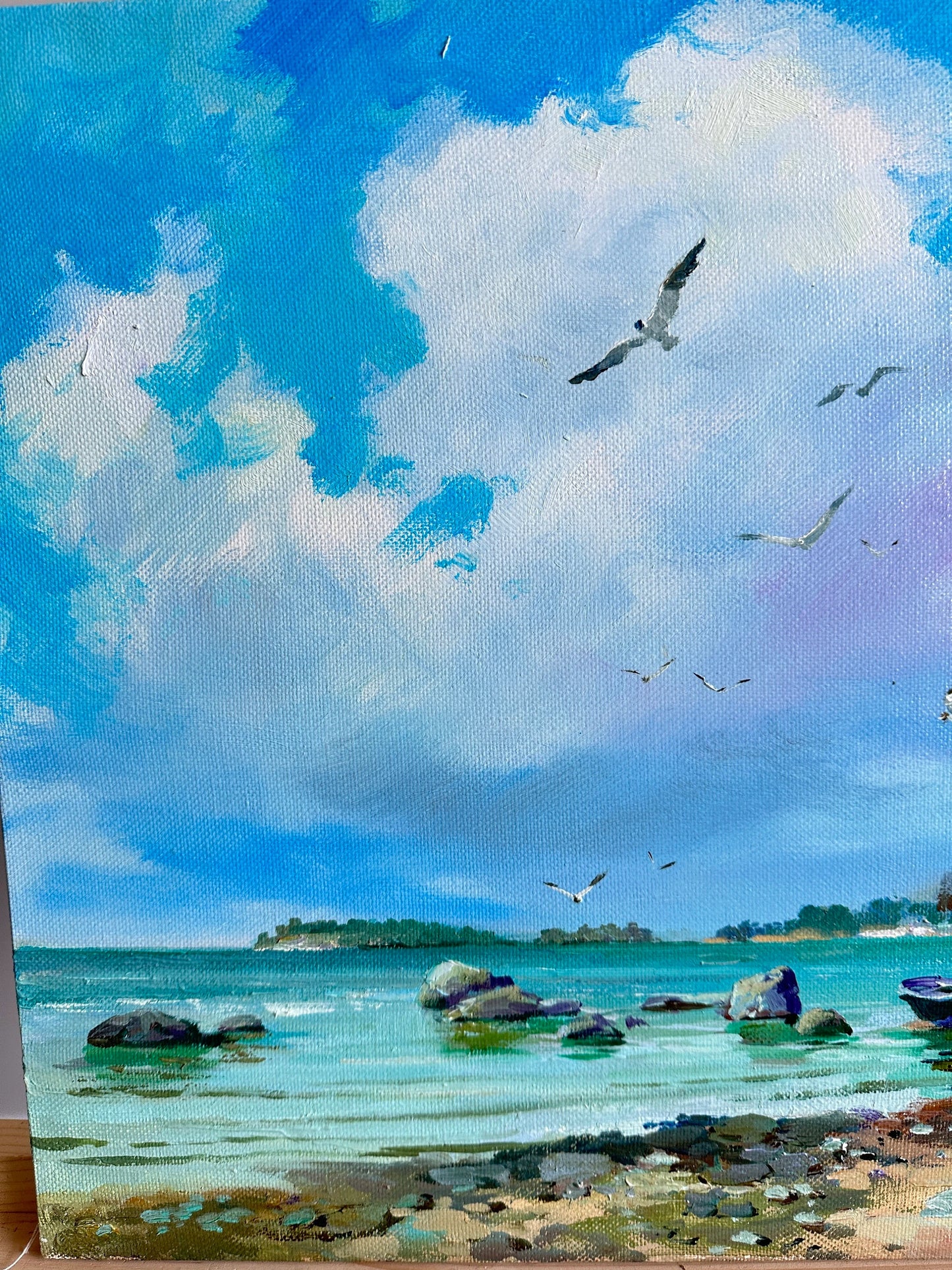 ORIGINAL PAINTING, modern painting, oil painting, impressionism, landscape, seascape, On the seashore,  artist Y. Suprunchuk