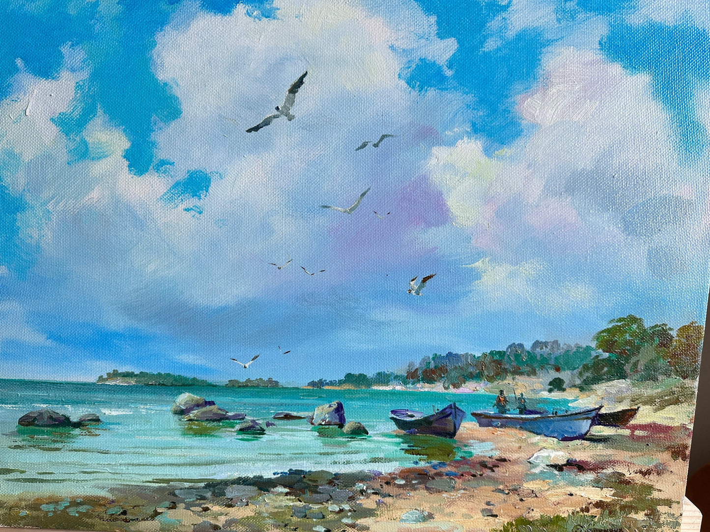 ORIGINAL PAINTING, modern painting, oil painting, impressionism, landscape, seascape, On the seashore,  artist Y. Suprunchuk