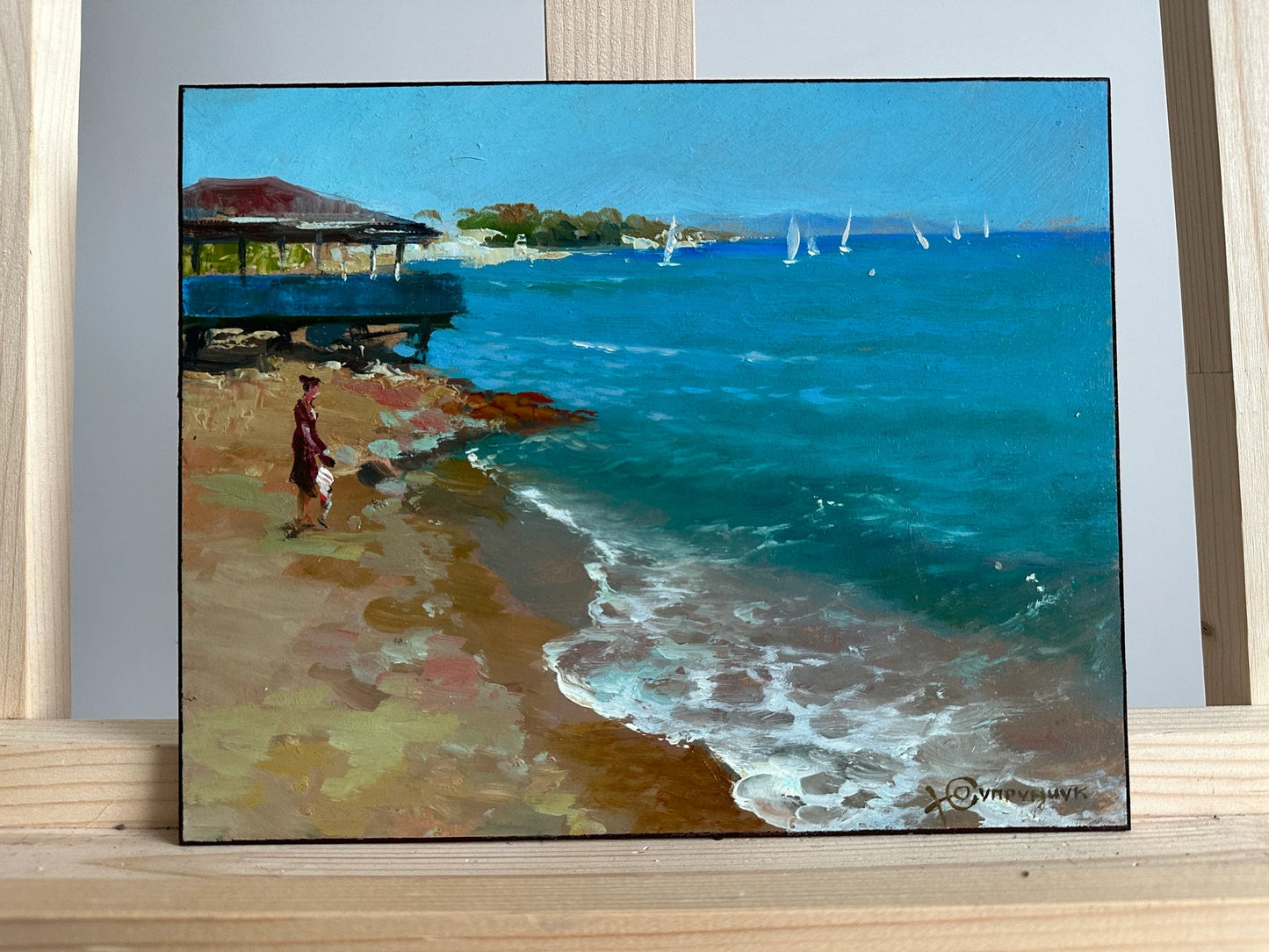 ORIGINAL PAINTING, modern painting, oil painting, impressionism, landscape, seascape, On the seashore,  artist Y. Suprunchuk