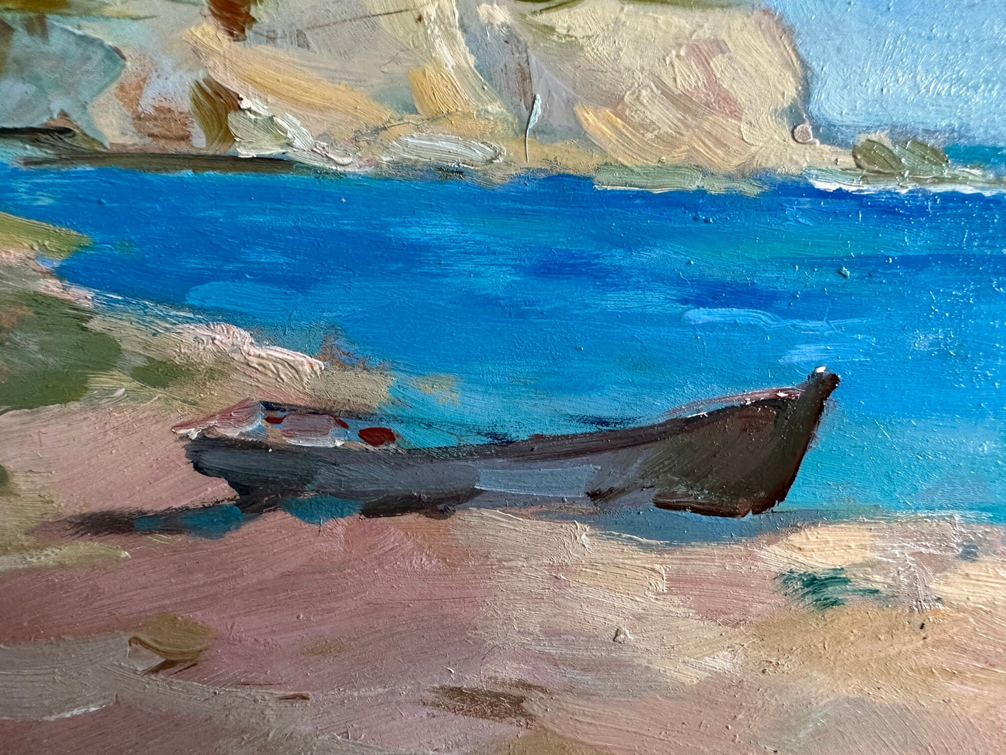 ORIGINAL PAINTING, modern painting, oil painting, impressionism, landscape, seascape, Boats on the seashore, artist Y. Suprunchuk