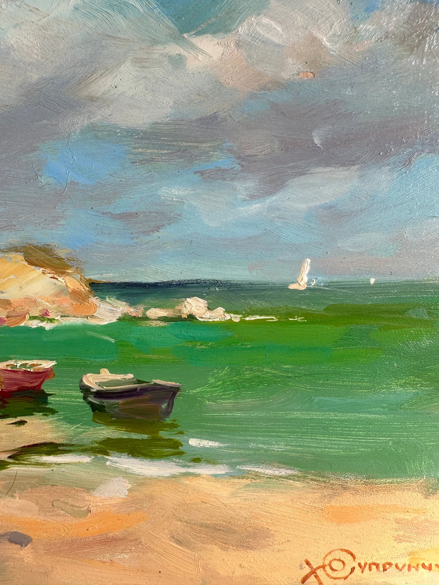 ORIGINAL PAINTING, modern painting, oil painting, impressionism, landscape, seascape, On the seashore,  artist Y. Suprunchuk