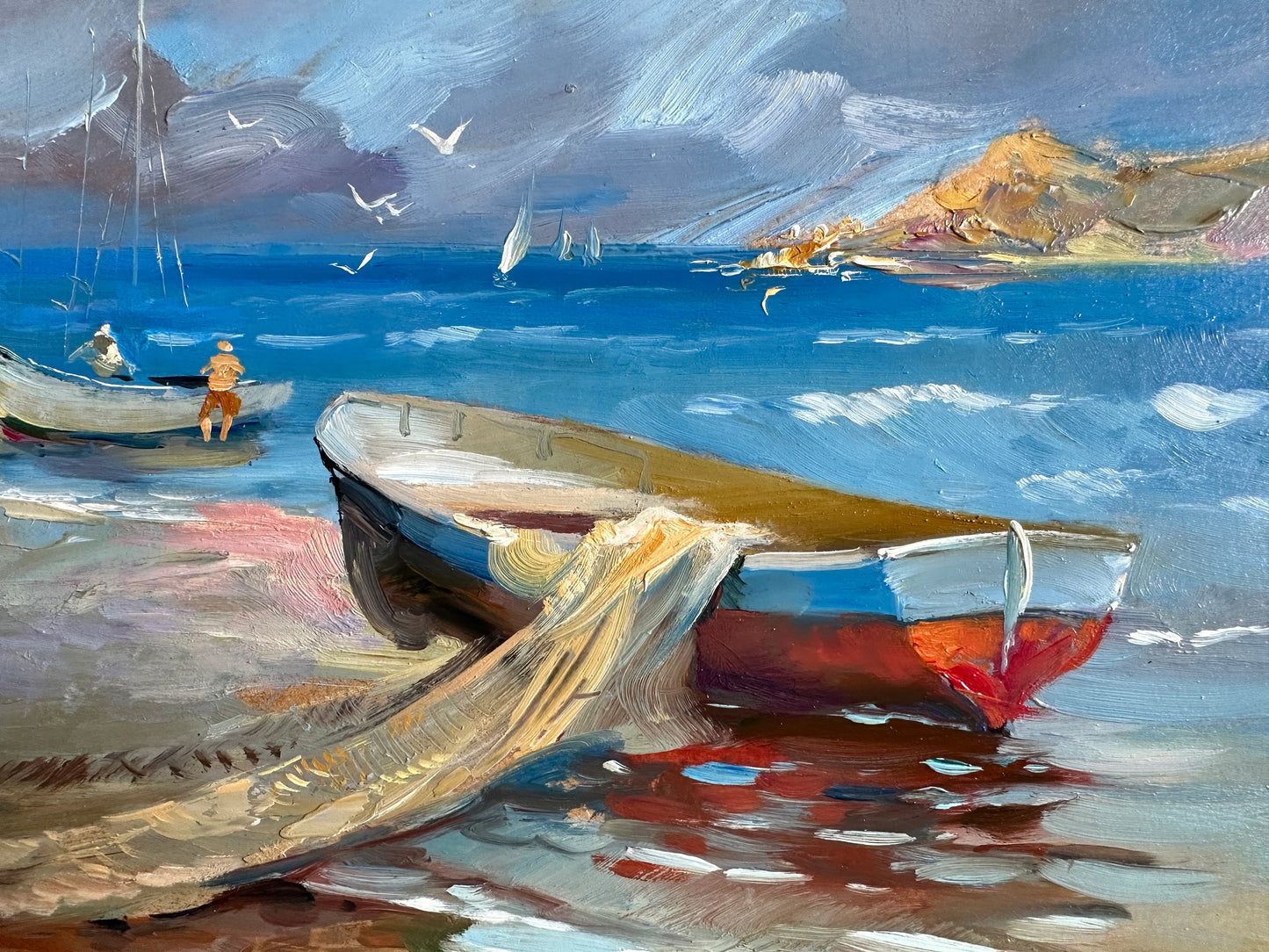 ORIGINAL PAINTING, modern painting, oil painting, impressionism, landscape, seascape, Boat on the seashore,  artist Y. Suprunchuk