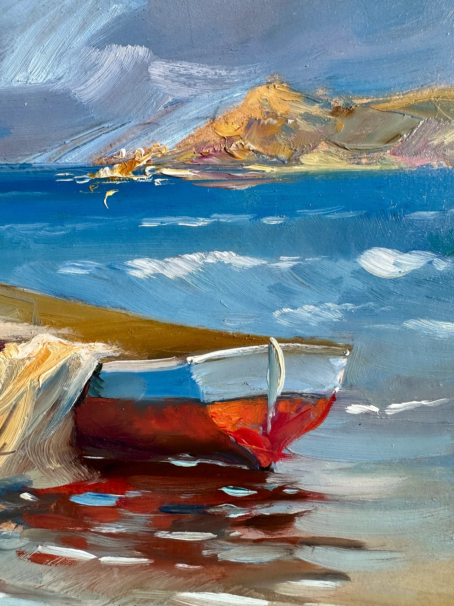 ORIGINAL PAINTING, modern painting, oil painting, impressionism, landscape, seascape, Boat on the seashore,  artist Y. Suprunchuk