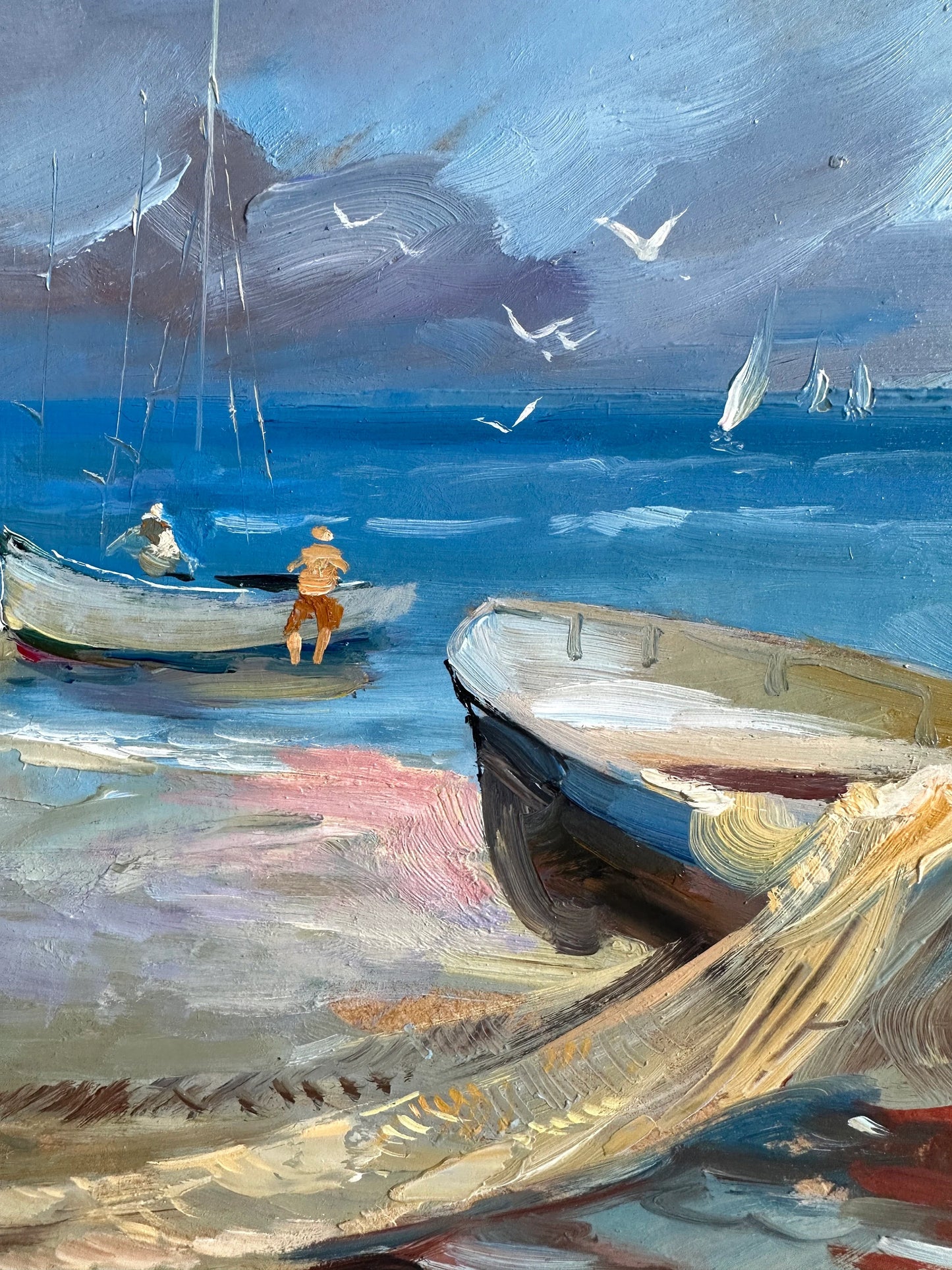 ORIGINAL PAINTING, modern painting, oil painting, impressionism, landscape, seascape, Boat on the seashore,  artist Y. Suprunchuk