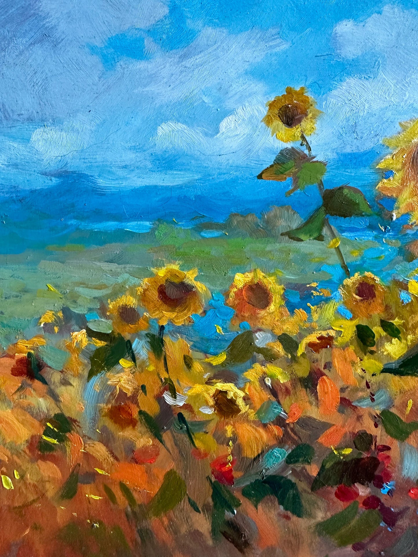 ORIGINAL PAINTING, modern painting, oil painting, impressionism, landscape, rural landscape, Field of sunflowers, artist Y. Suprunchuk