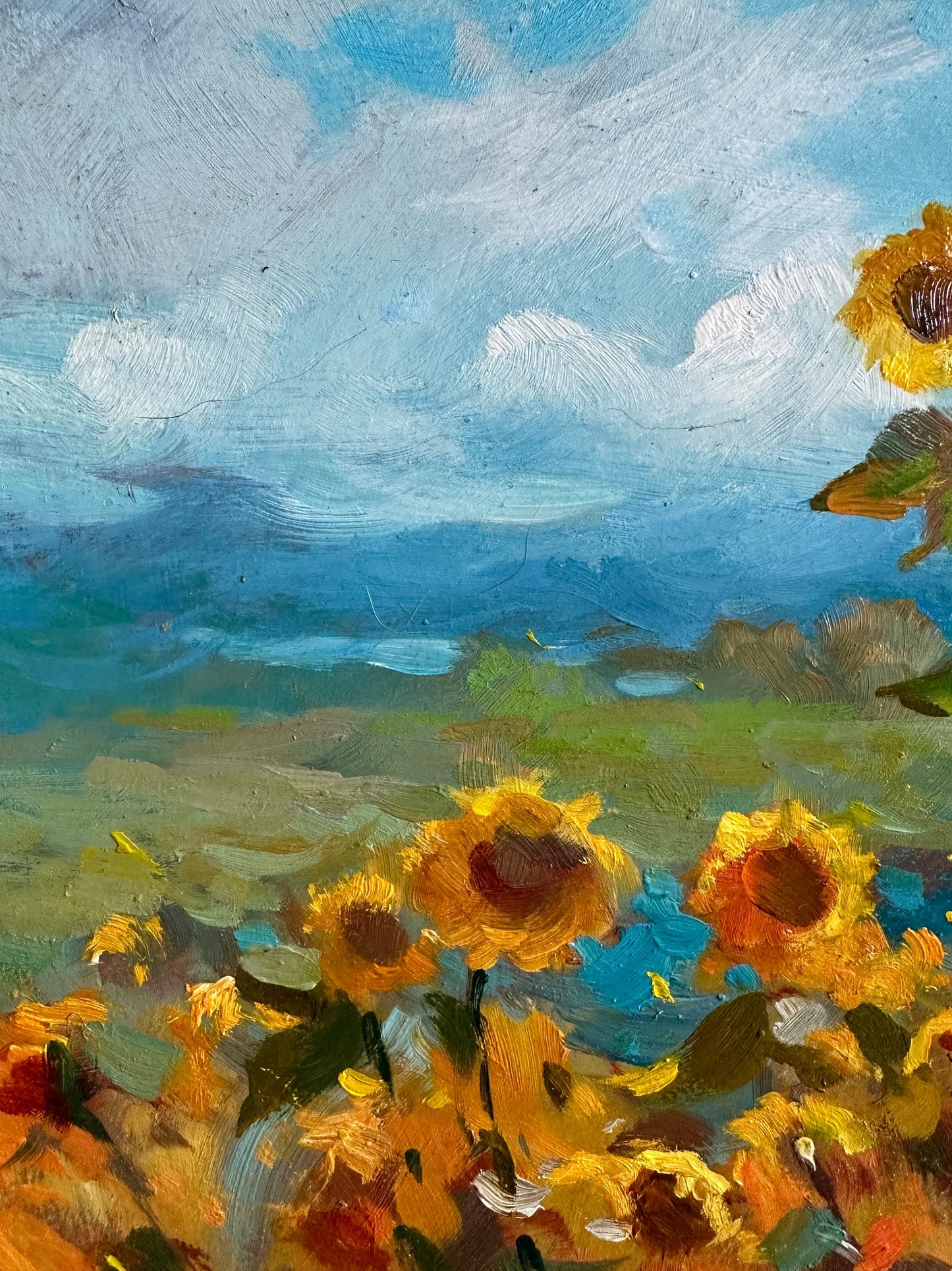 ORIGINAL PAINTING, modern painting, oil painting, impressionism, landscape, rural landscape, Field of sunflowers, artist Y. Suprunchuk