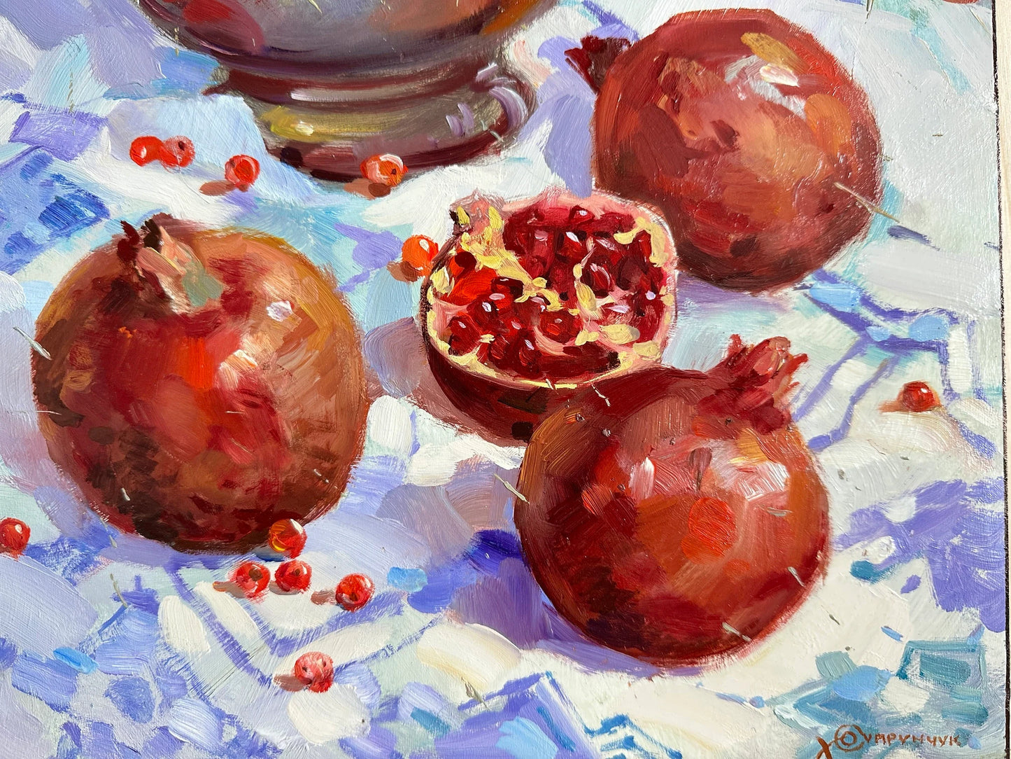 ORIGINAL PAINTING, oil painting, socialist realism, impressionism, rural life, still life, Summer fruits, artist Y. Suprunchuk