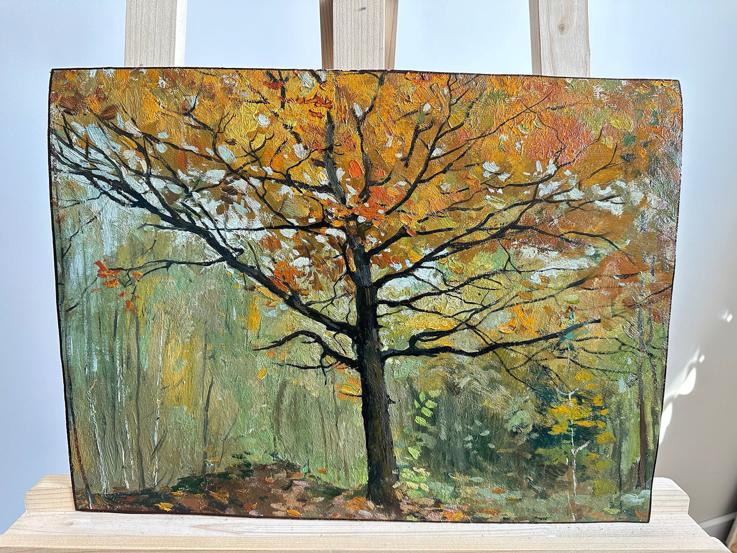 VINTAGE ORIGINAL PAINTING, oil painting, vintage realism, impressionism, landscape, genre, Autumn forest, artist Y. Dubinin