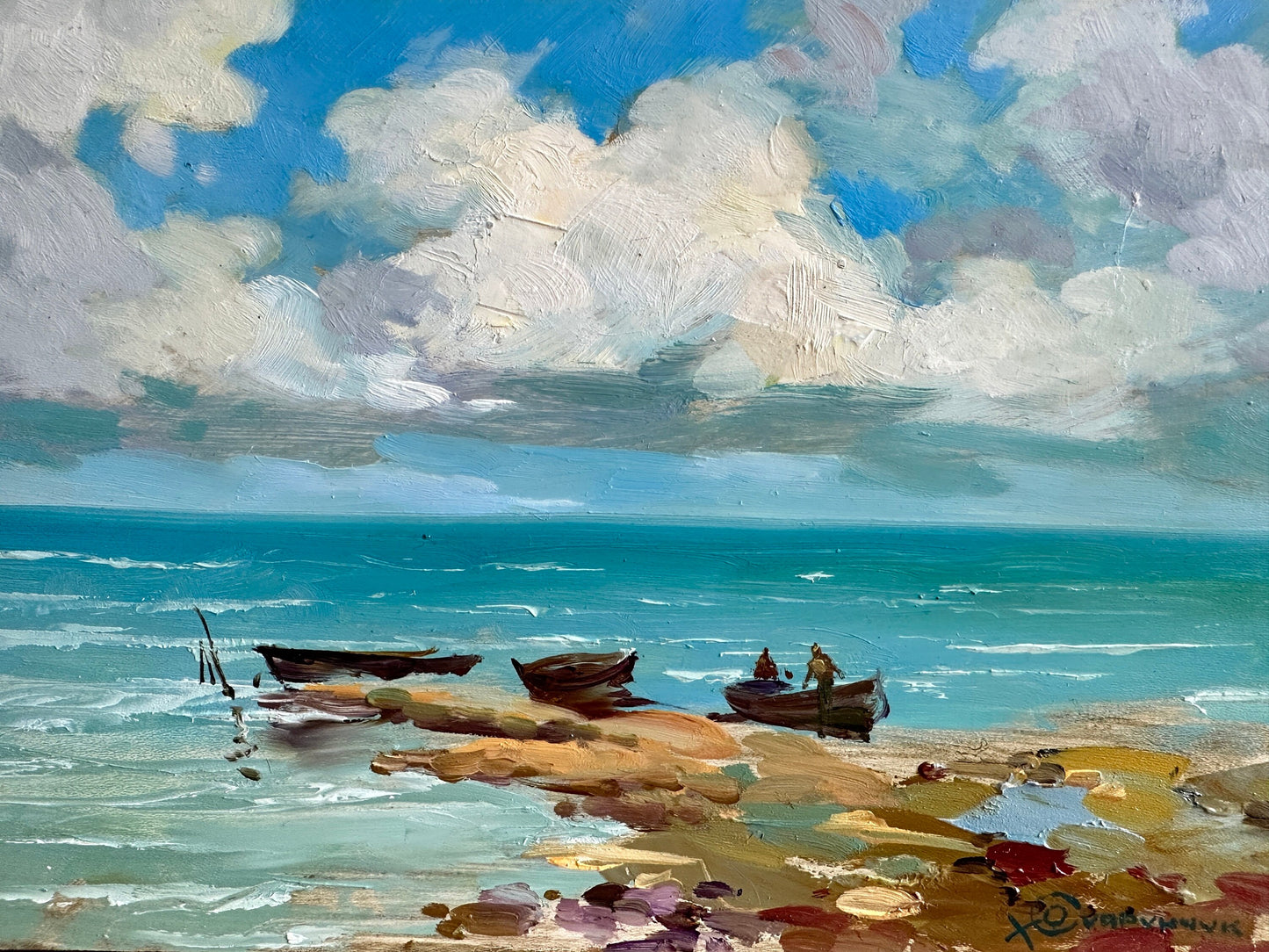 ORIGINAL PAINTING, modern painting, oil painting, impressionism, landscape, seascape, After fishing,  artist Y. Suprunchuk