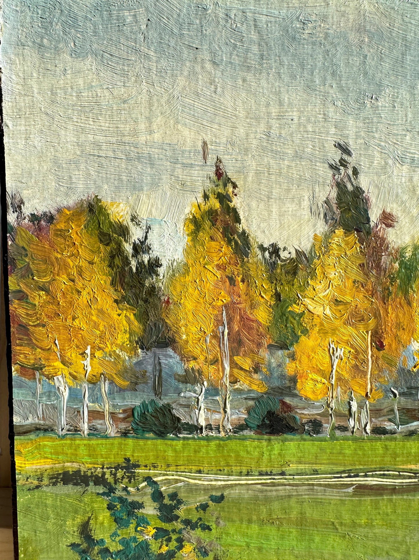 ORIGINAL PAINTING, vintage realism, oil painting, impressionism, landscape, Autumn day, artist V. Oleinik