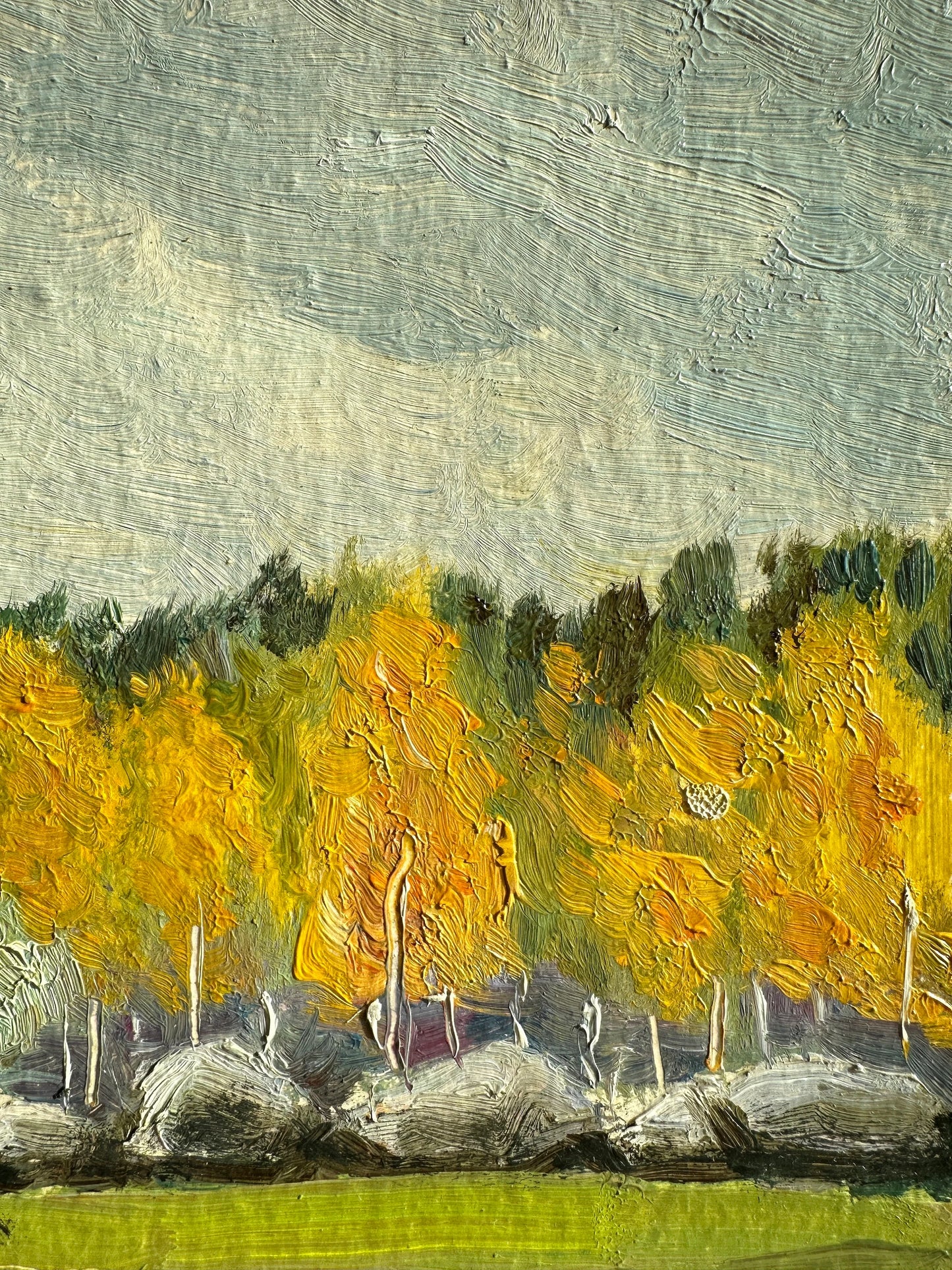 ORIGINAL PAINTING, vintage realism, oil painting, impressionism, landscape, Autumn day, artist V. Oleinik