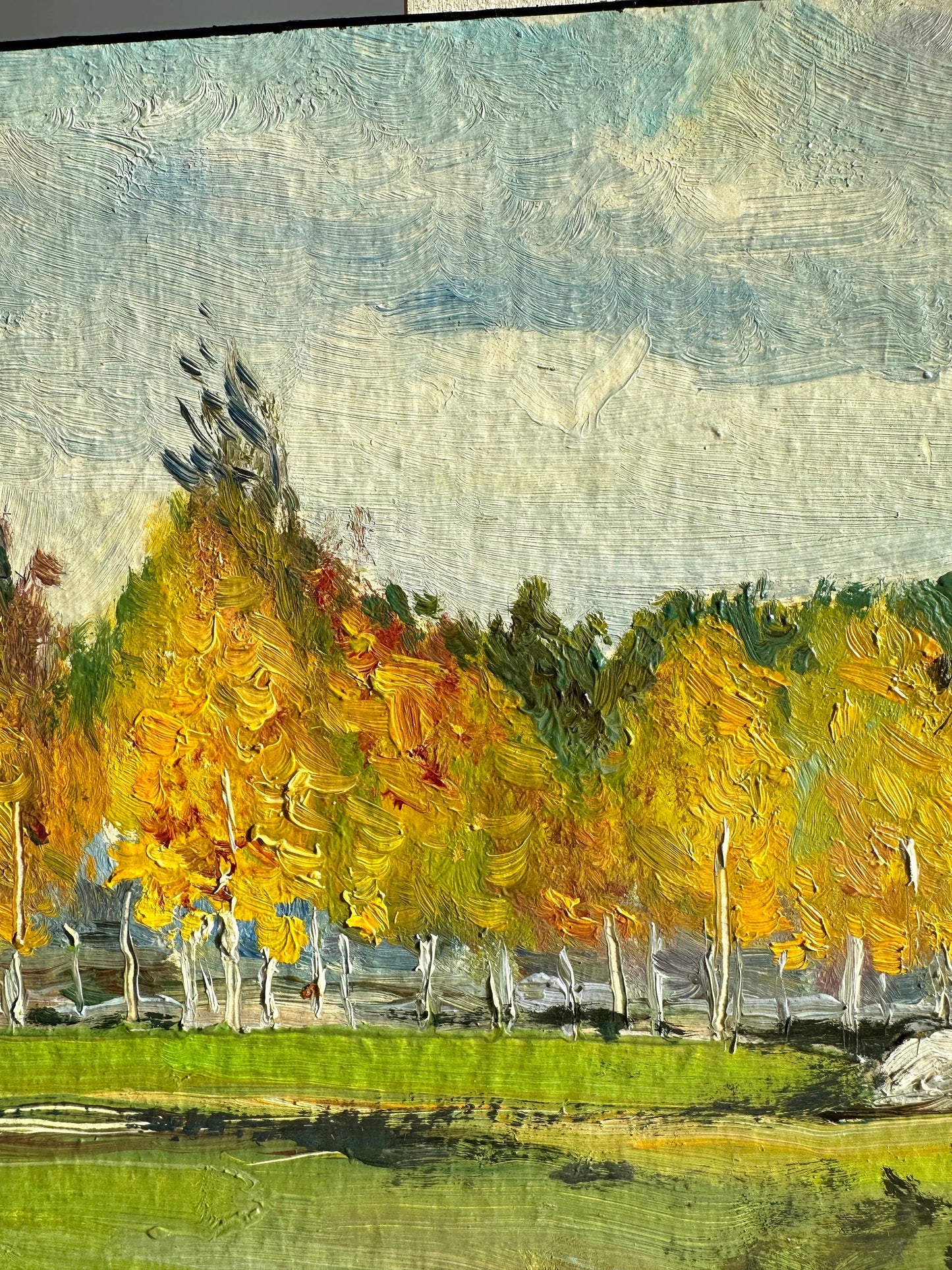 ORIGINAL PAINTING, vintage realism, oil painting, impressionism, landscape, Autumn day, artist V. Oleinik