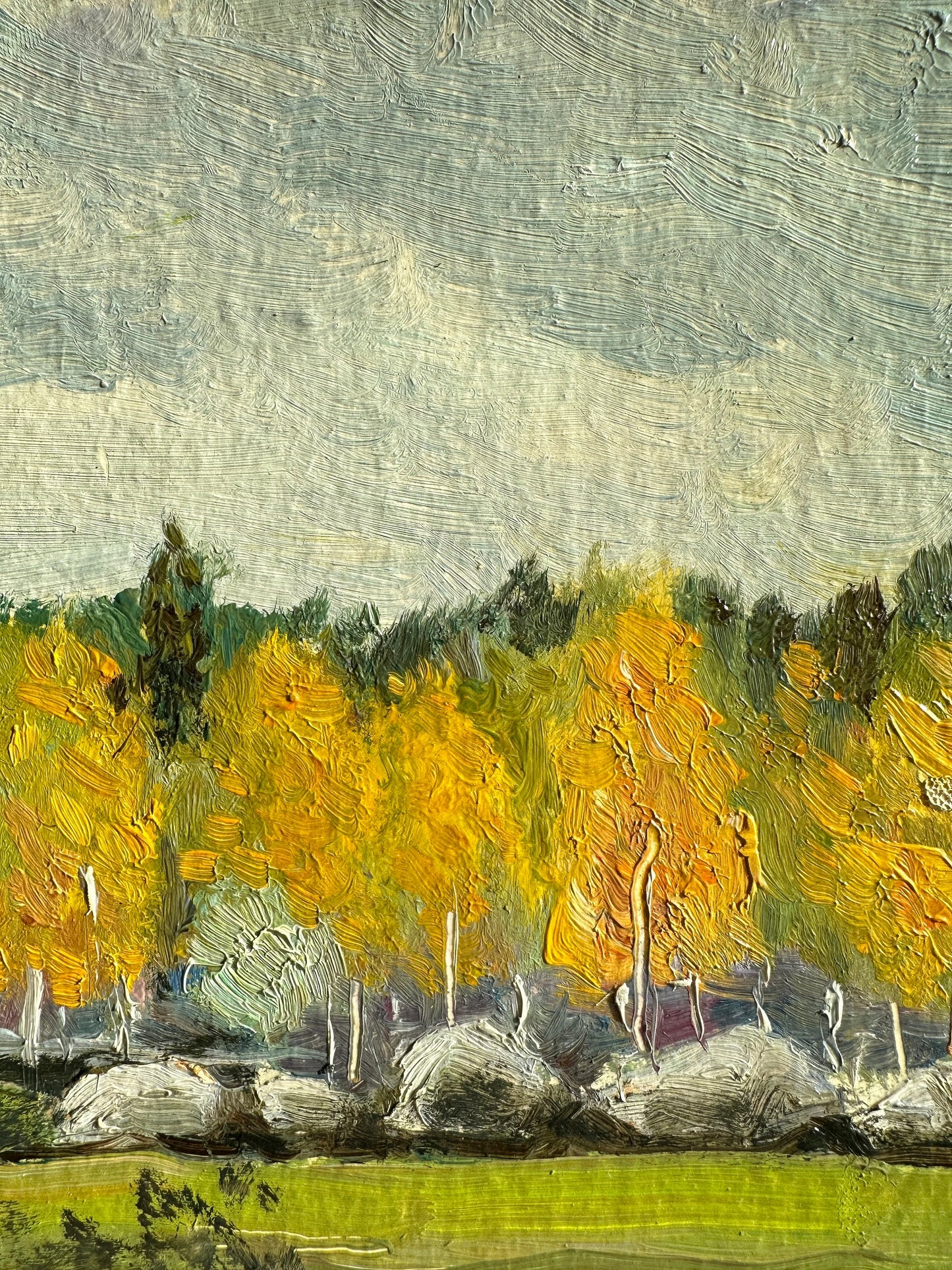 ORIGINAL PAINTING, vintage realism, oil painting, impressionism, landscape, Autumn day, artist V. Oleinik