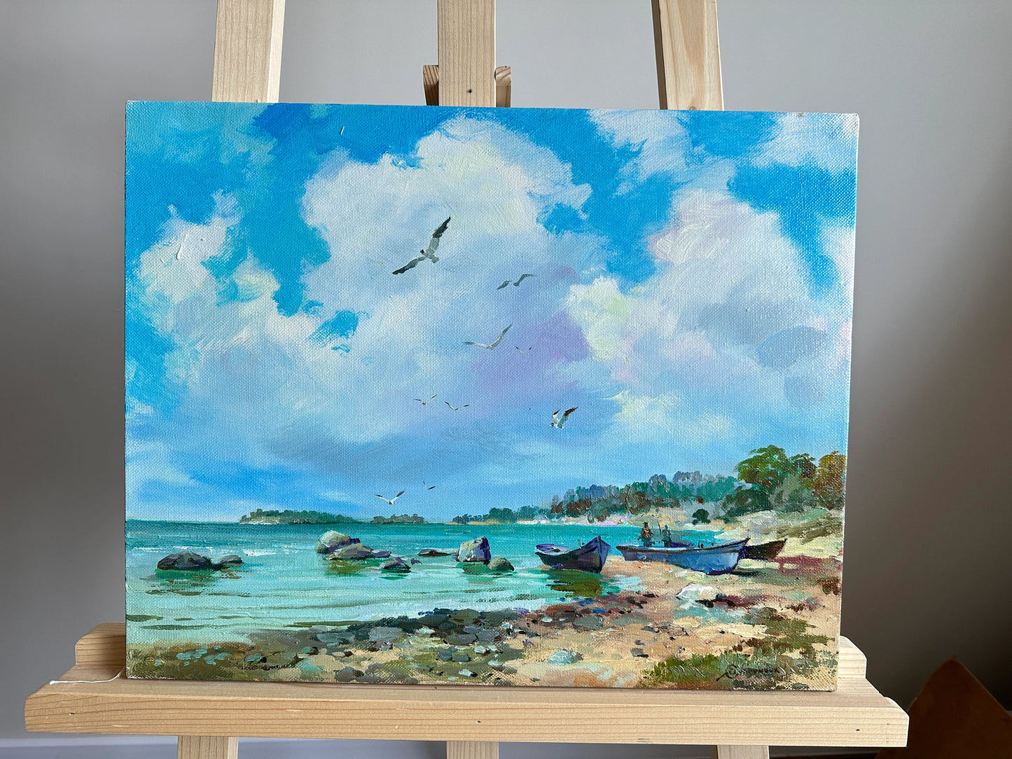 ORIGINAL PAINTING, modern painting, oil painting, impressionism, landscape, seascape, On the seashore,  artist Y. Suprunchuk