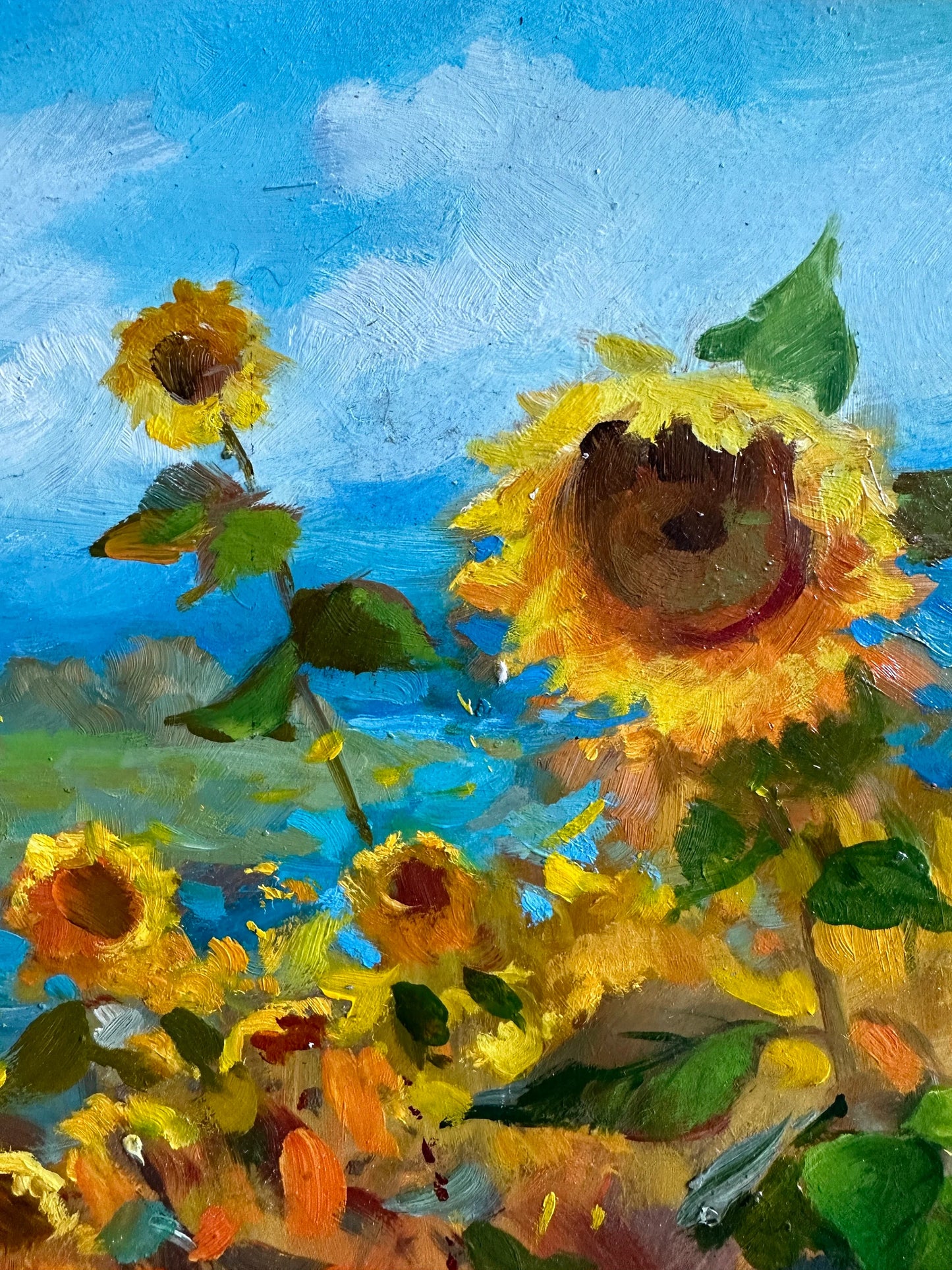 ORIGINAL PAINTING, modern painting, oil painting, impressionism, landscape, rural landscape, Field of sunflowers, artist Y. Suprunchuk