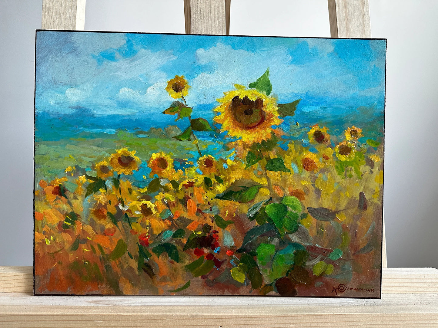 ORIGINAL PAINTING, modern painting, oil painting, impressionism, landscape, rural landscape, Field of sunflowers, artist Y. Suprunchuk