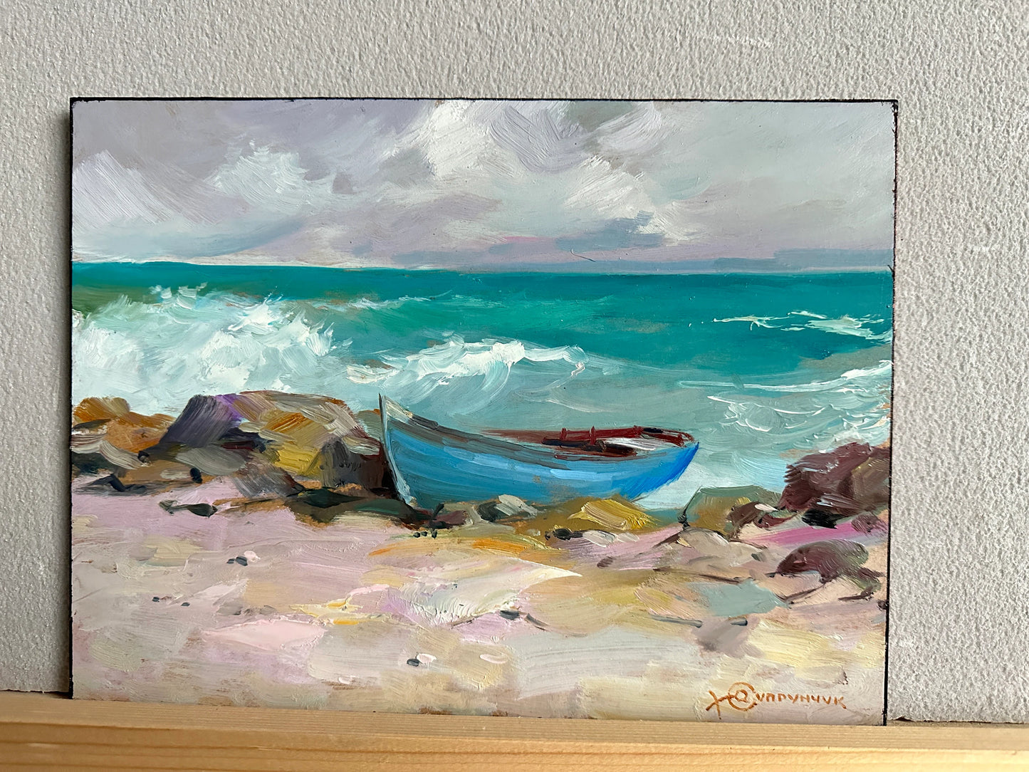 ORIGINAL PAINTING, modern painting, oil painting, impressionism, landscape, seascape, Boat on the seashore,  artist Y. Suprunchuk