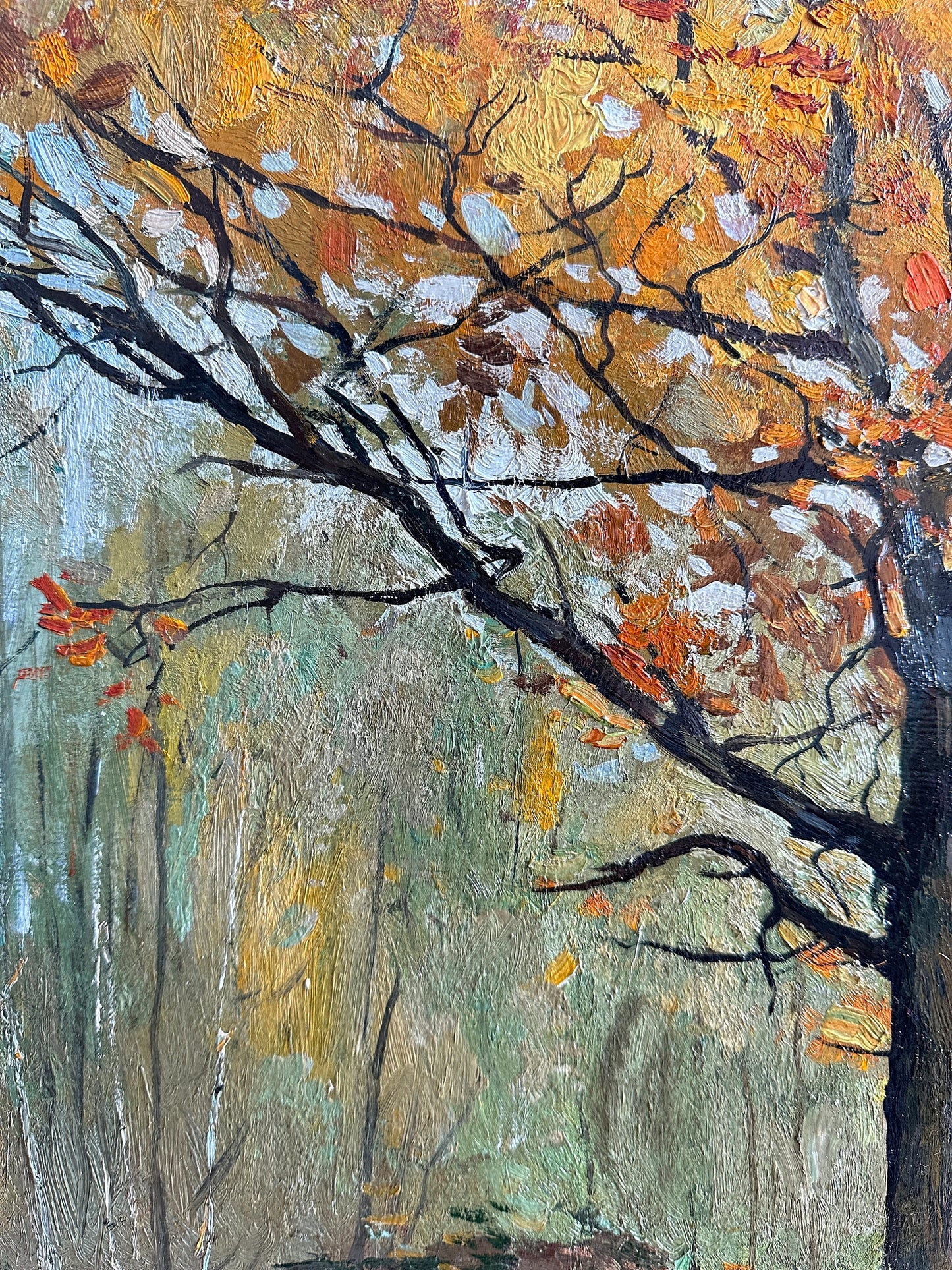 VINTAGE ORIGINAL PAINTING, oil painting, vintage realism, impressionism, landscape, genre, Autumn forest, artist Y. Dubinin