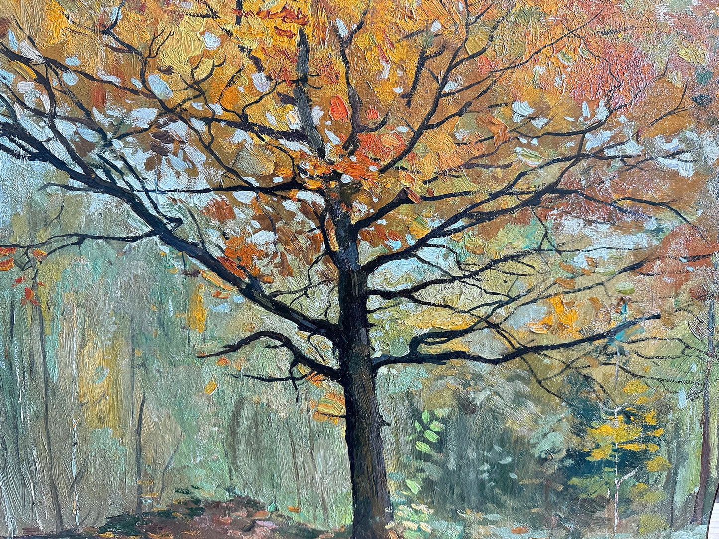 VINTAGE ORIGINAL PAINTING, oil painting, vintage realism, impressionism, landscape, genre, Autumn forest, artist Y. Dubinin