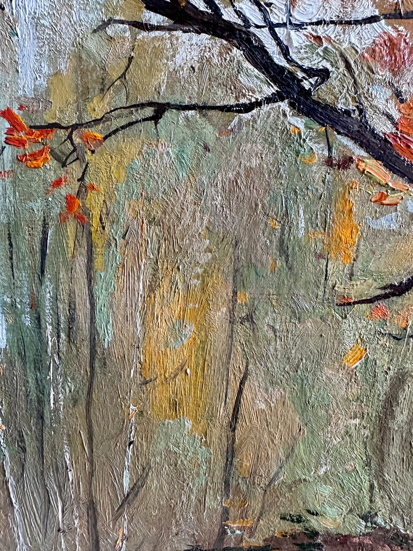 VINTAGE ORIGINAL PAINTING, oil painting, vintage realism, impressionism, landscape, genre, Autumn forest, artist Y. Dubinin