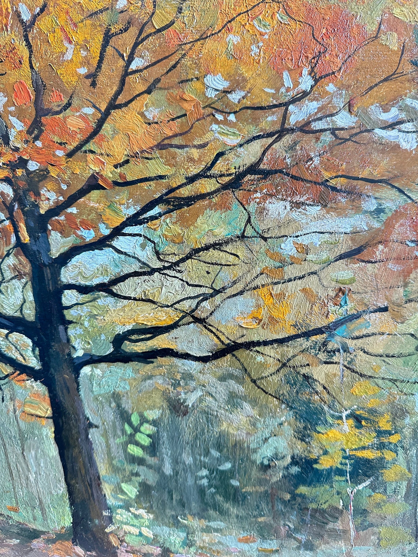 VINTAGE ORIGINAL PAINTING, oil painting, vintage realism, impressionism, landscape, genre, Autumn forest, artist Y. Dubinin