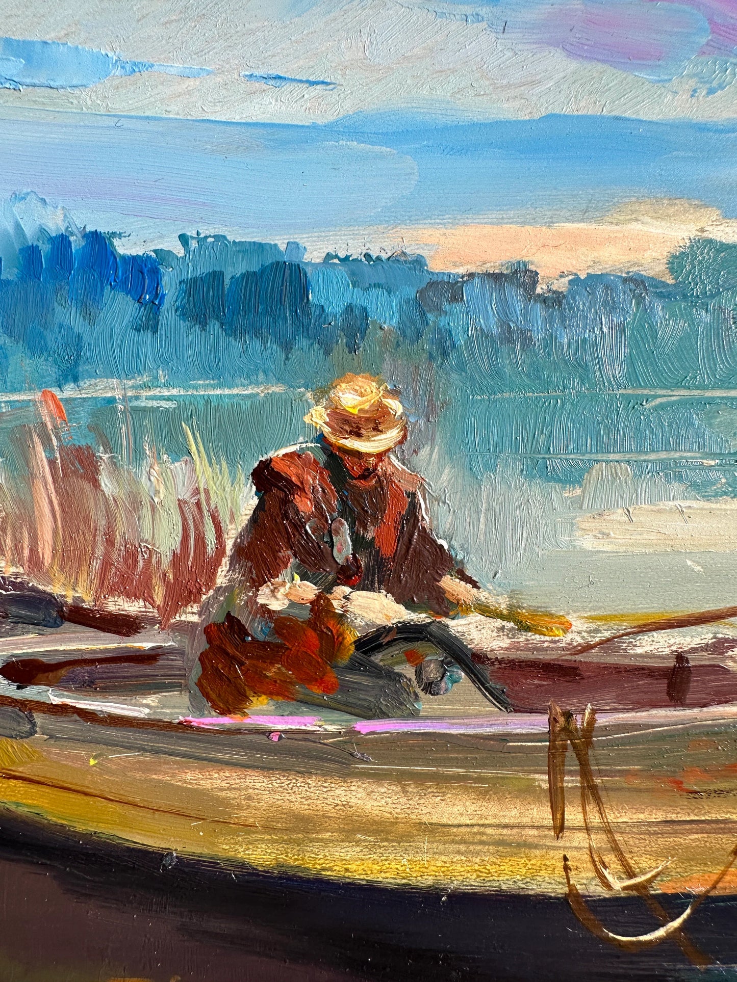 ORIGINAL PAINTING, modern painting, oil painting, impressionism, landscape, rural landscape, Morning fishing, artist Yu. Suprunchuk