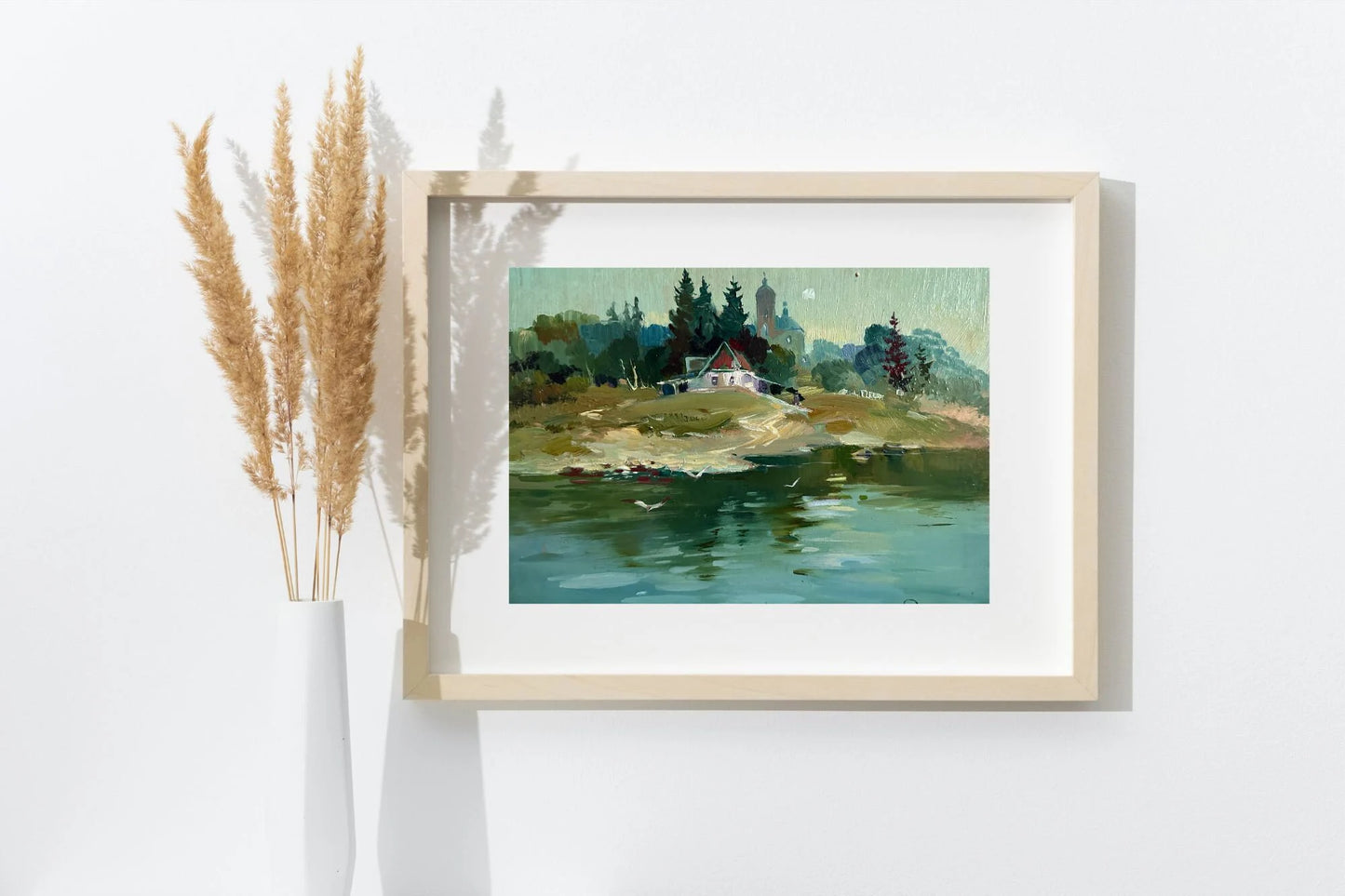 ORIGINAL PAINTING, vintage realism, modern painting, oil painting, impressionism, landscape, On the river bank, artist Yu. Suprunchuk