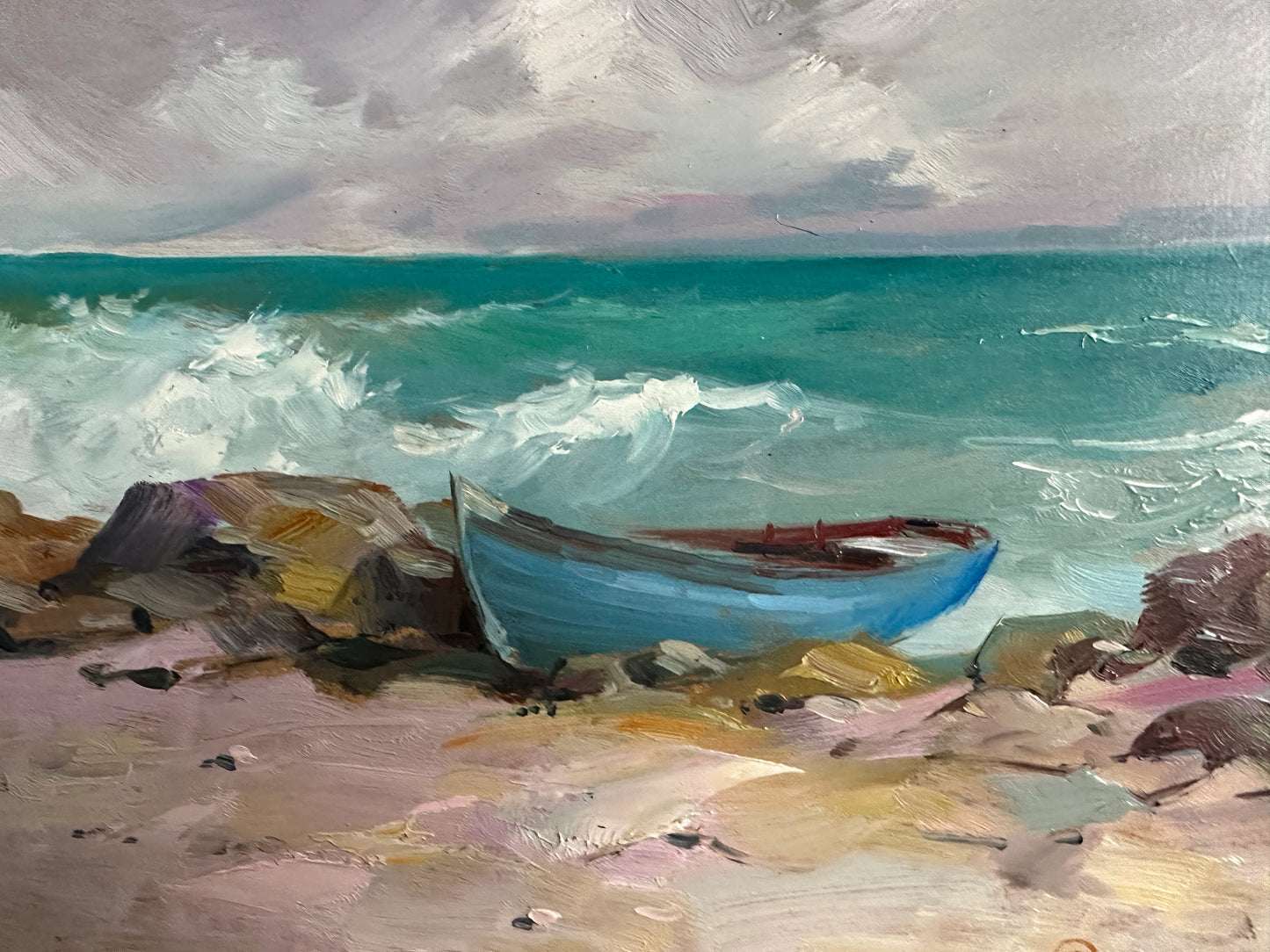 ORIGINAL PAINTING, modern painting, oil painting, impressionism, landscape, seascape, Boat on the seashore,  artist Y. Suprunchuk