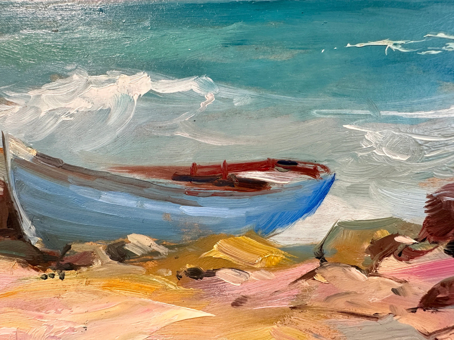 ORIGINAL PAINTING, modern painting, oil painting, impressionism, landscape, seascape, Boat on the seashore,  artist Y. Suprunchuk