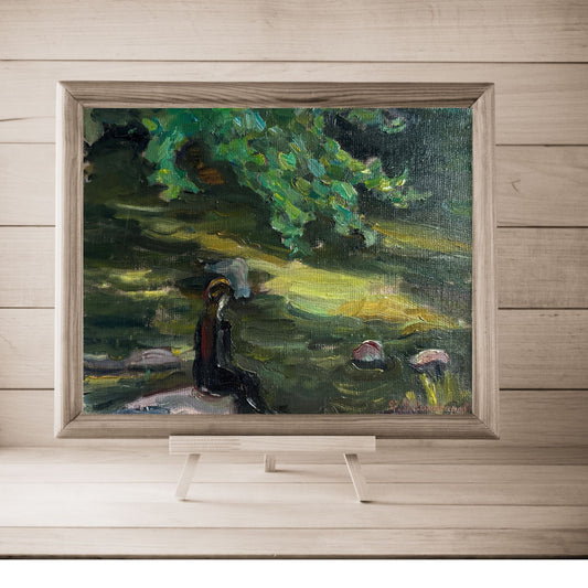 VINTAGE ORIGINAL PAINTING, oil painting, vintage realism, landscape, impressionism, Rest, artist V. Sanzharov