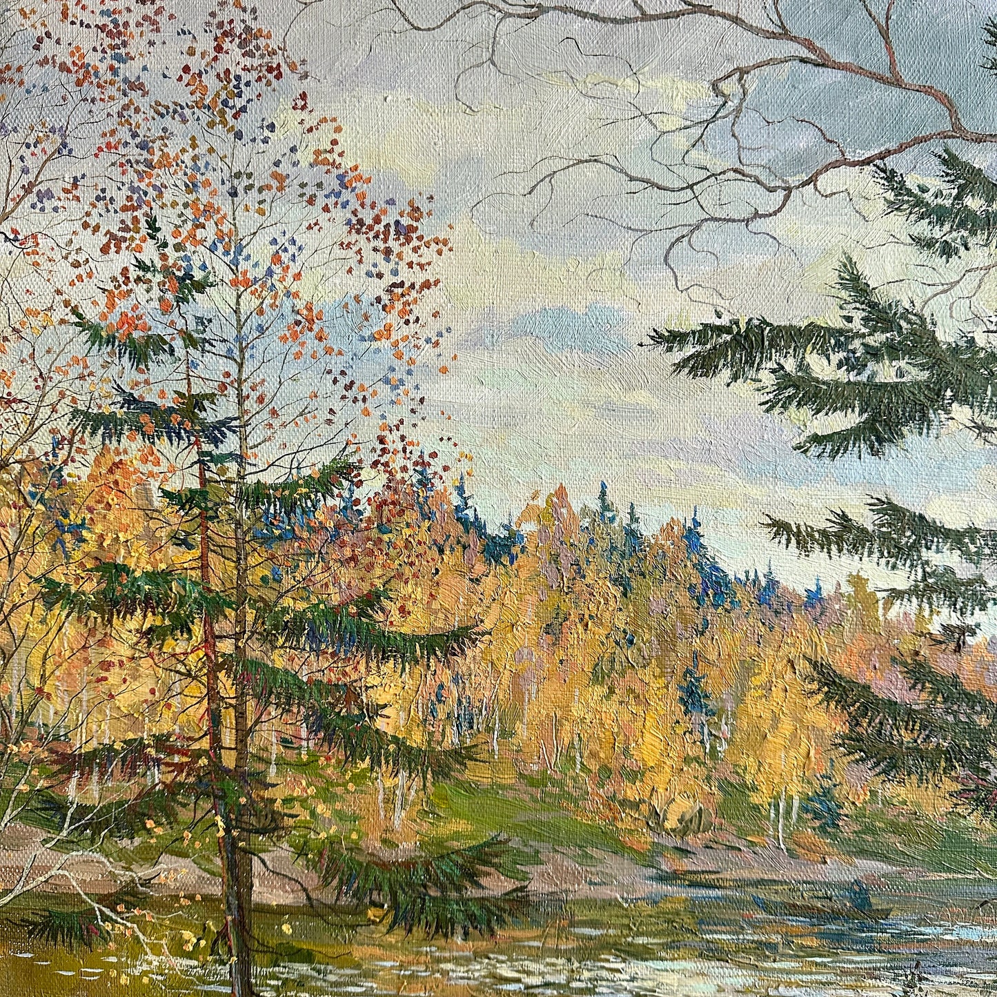 VINTAGE ORIGINAL PAINTING, oil painting, ukrainian painting, impressionism, landscape, Autumn day, artist V. Savenets